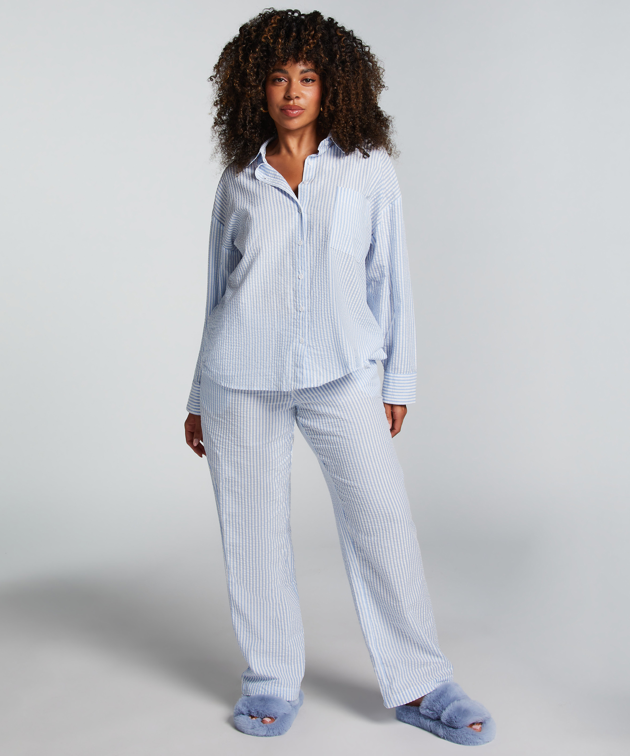 Haut de pyjama en Coton, Bleu, main