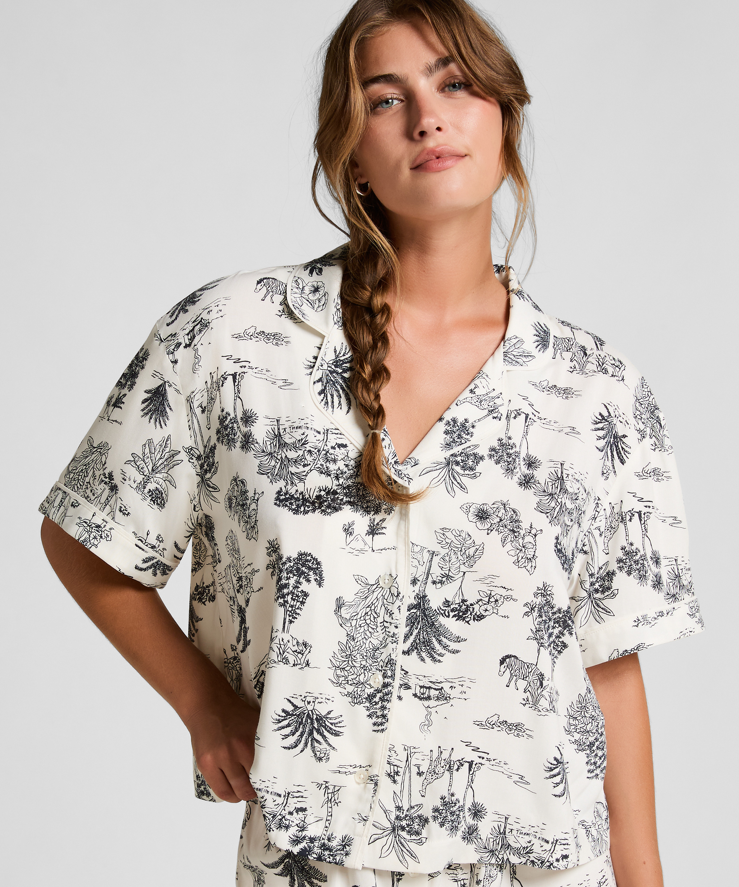 Veste tissée à manches courtes, Blanc, main