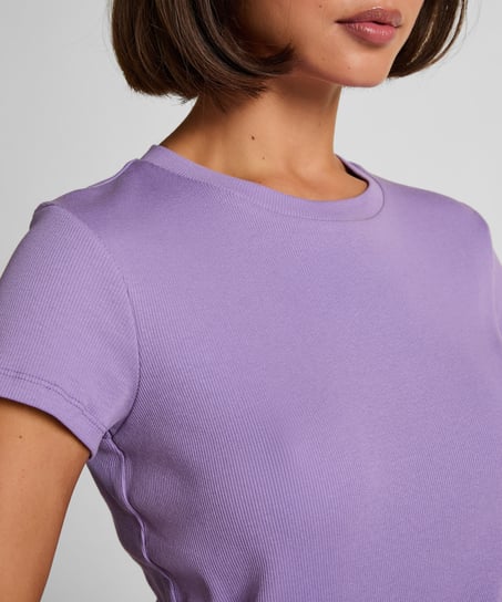 Haut de pyjama manches courtes rib crew neck, Violet