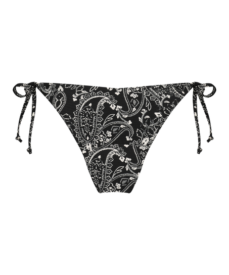 Bas de bikini brésilien tanga Paisley, Noir