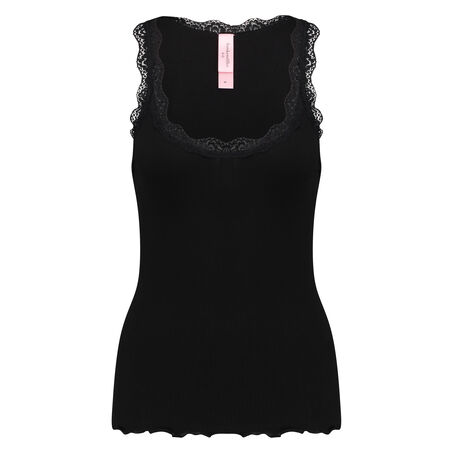 Singlet top cami rib lace, Noir