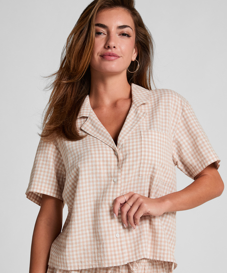 Veste en lin à carreaux, Beige