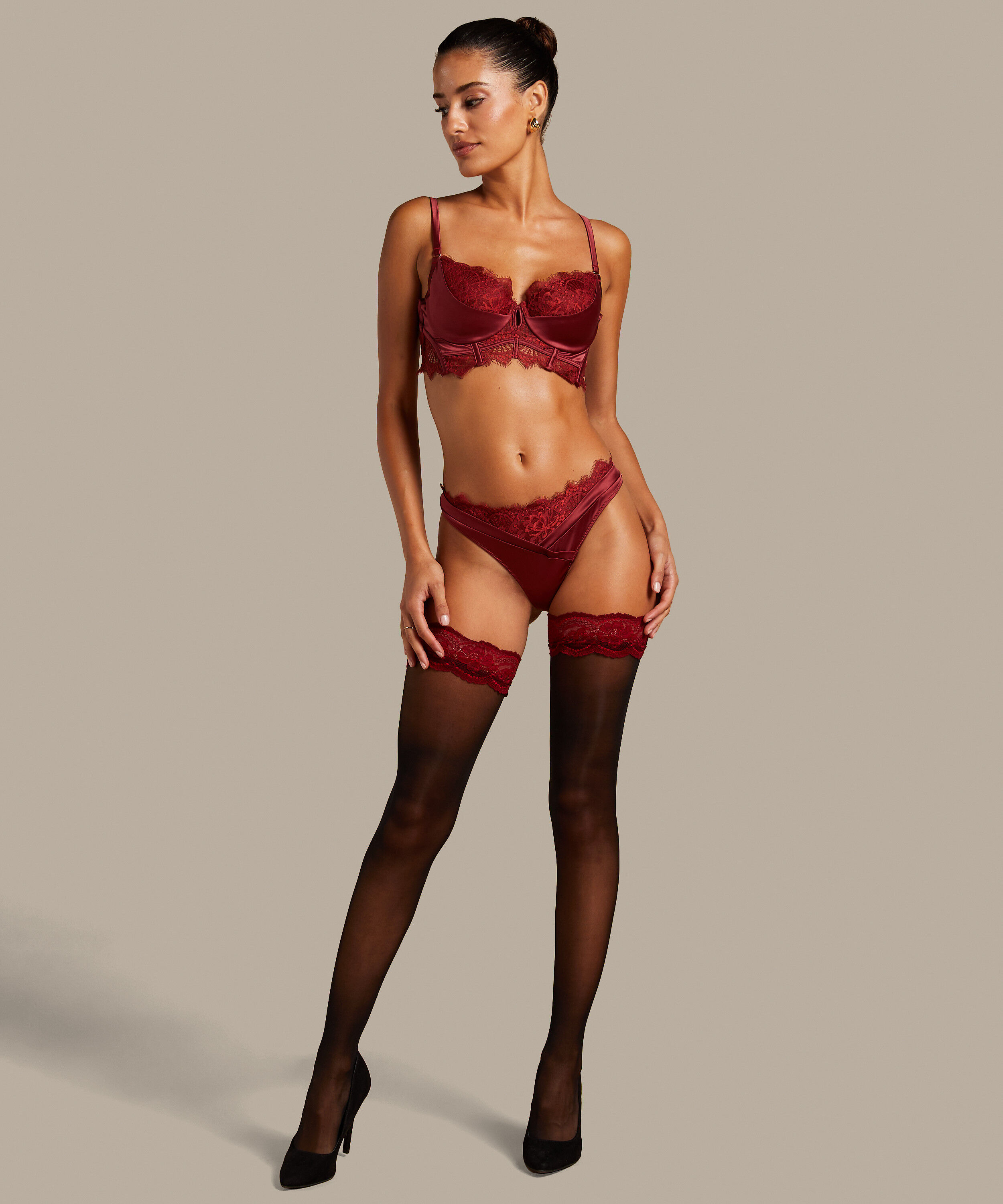 Bas autofixants 20 Deniers Noir Zoe, Rouge
