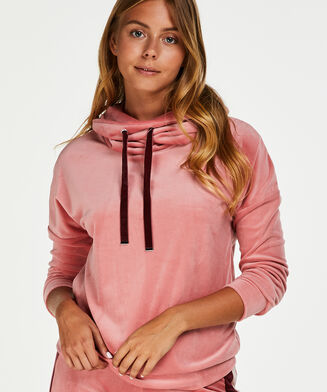 Haut de pyjama manches longues Velours Turtle Neck, Rose