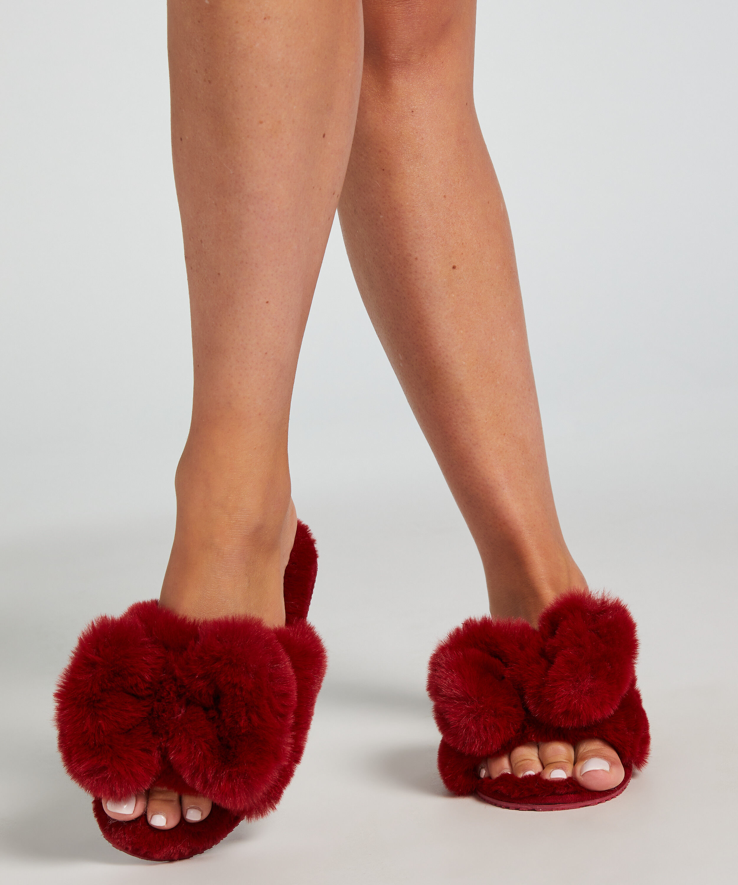 Chaussons Bow Fake Fur, Rouge Chaussons Bow Fake Fur, Rouge