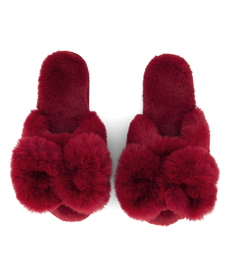 Chaussons Bow Fake Fur, Rouge