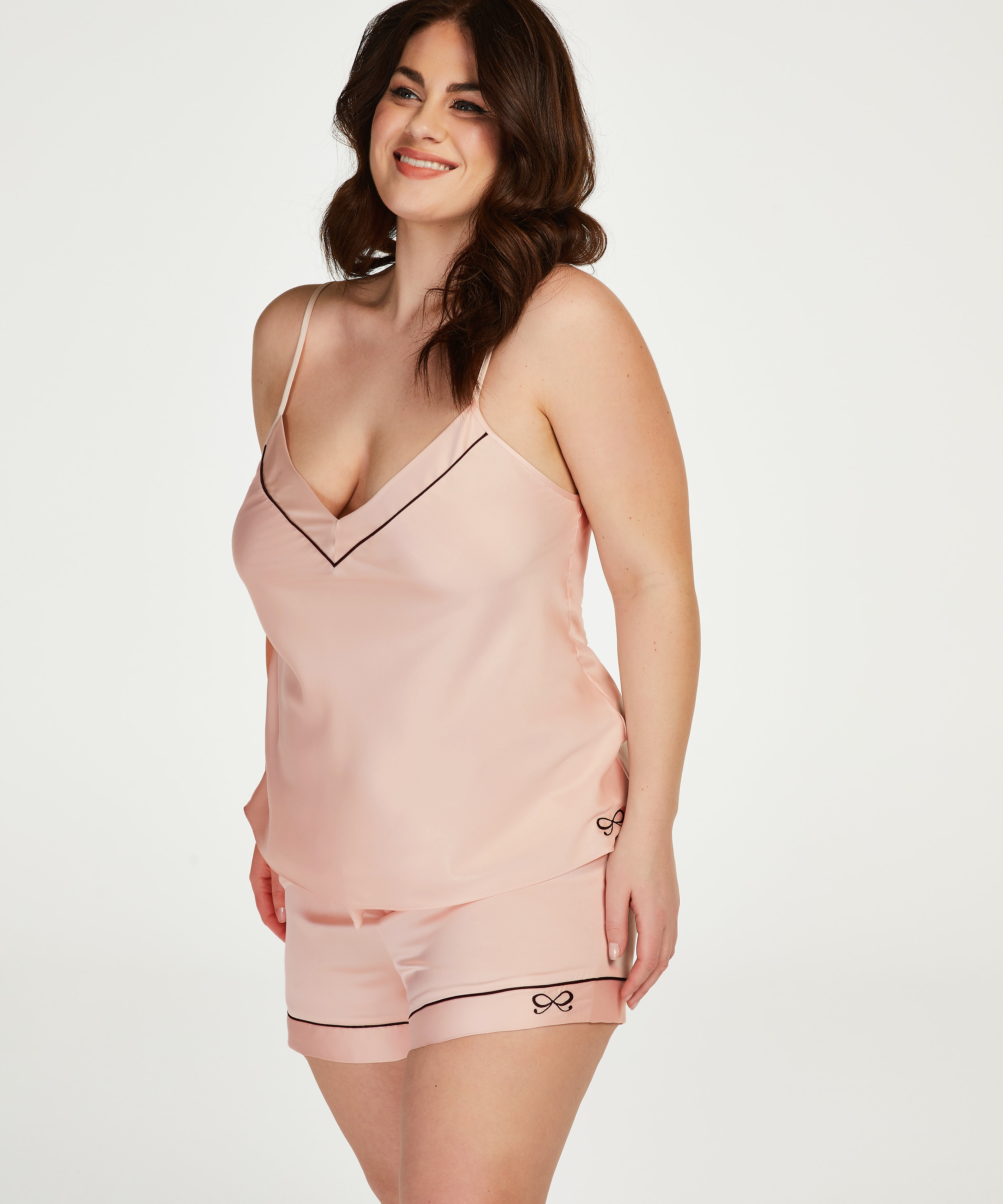 Short de pyjama satin lace, Rose, main