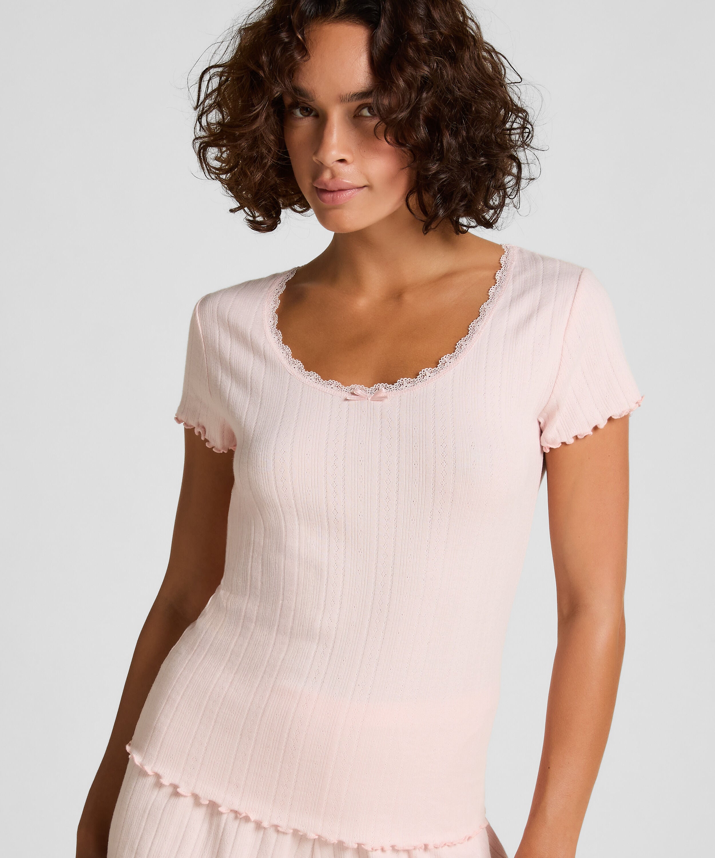 Haut en dentelle Pointelle, Rose Haut en dentelle Pointelle, Rose
