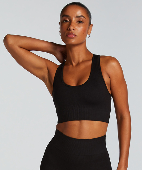 HKMX Soutien-gorge de sport sans couture, Noir