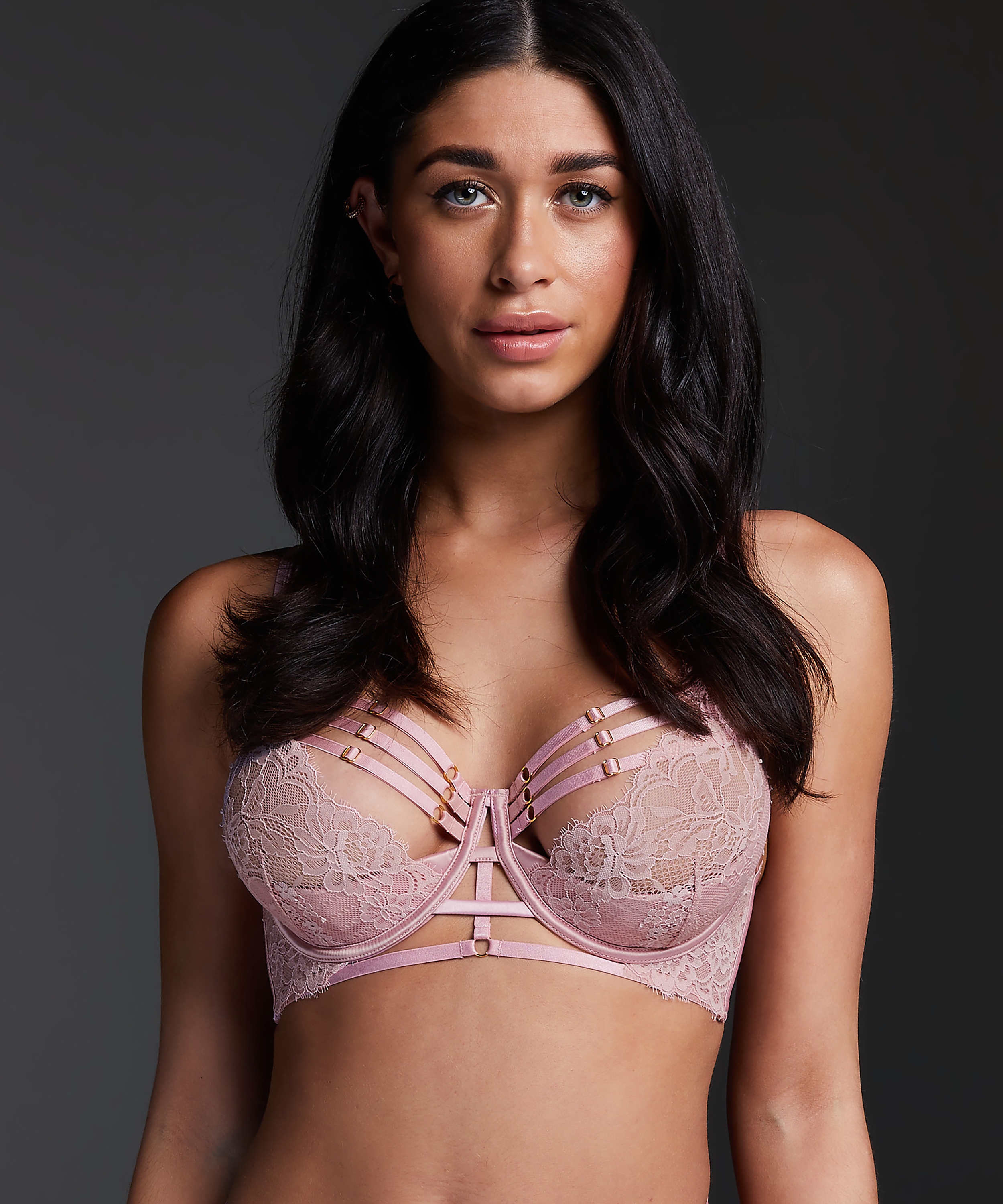 Soutien-gorge rembourr&eacute; demi-bonnet &agrave; armatures longline Iggy, Rose, main