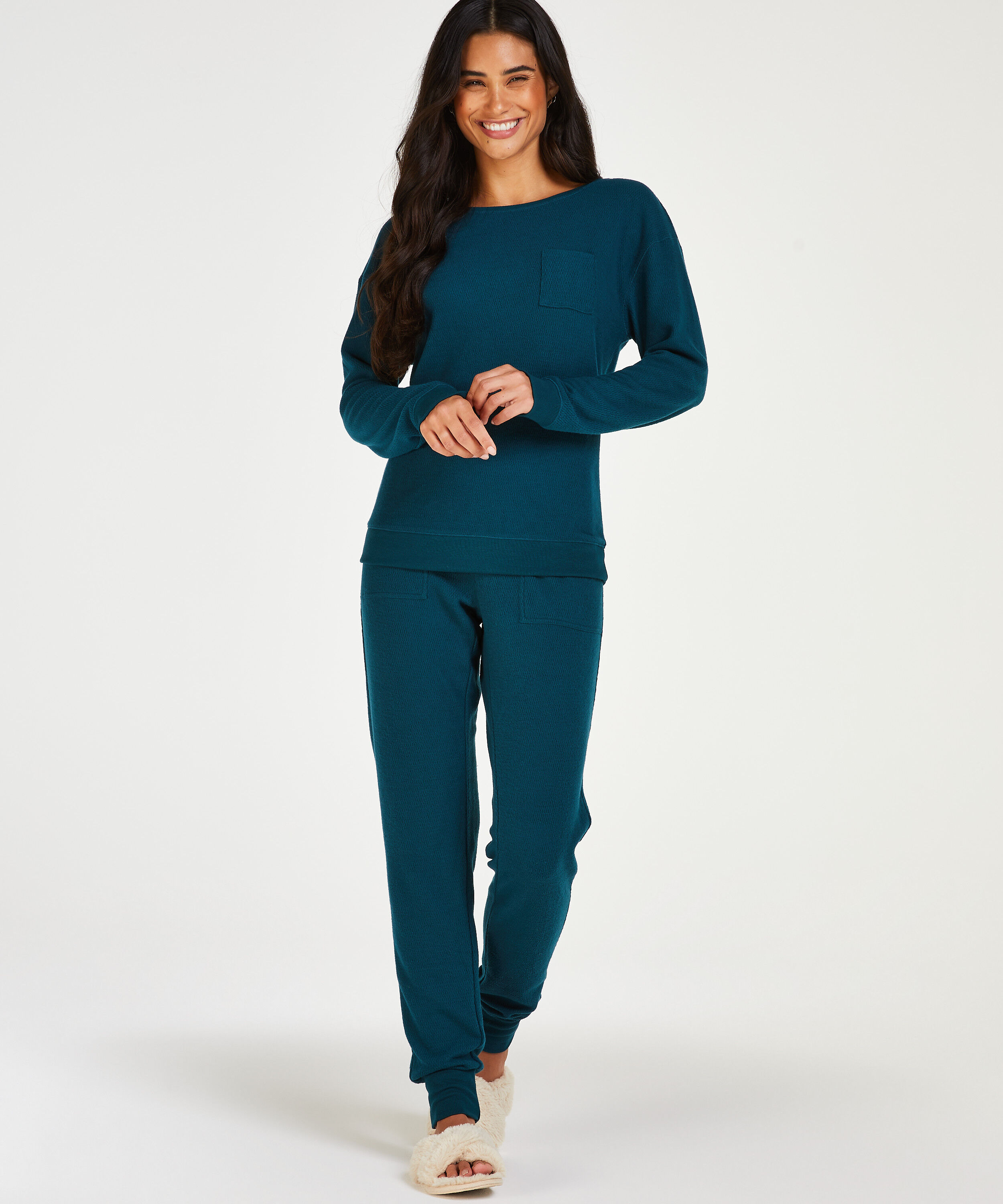 Pyjama Waffle Placket, Bleu