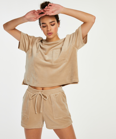 Top Velours Pocket, Beige