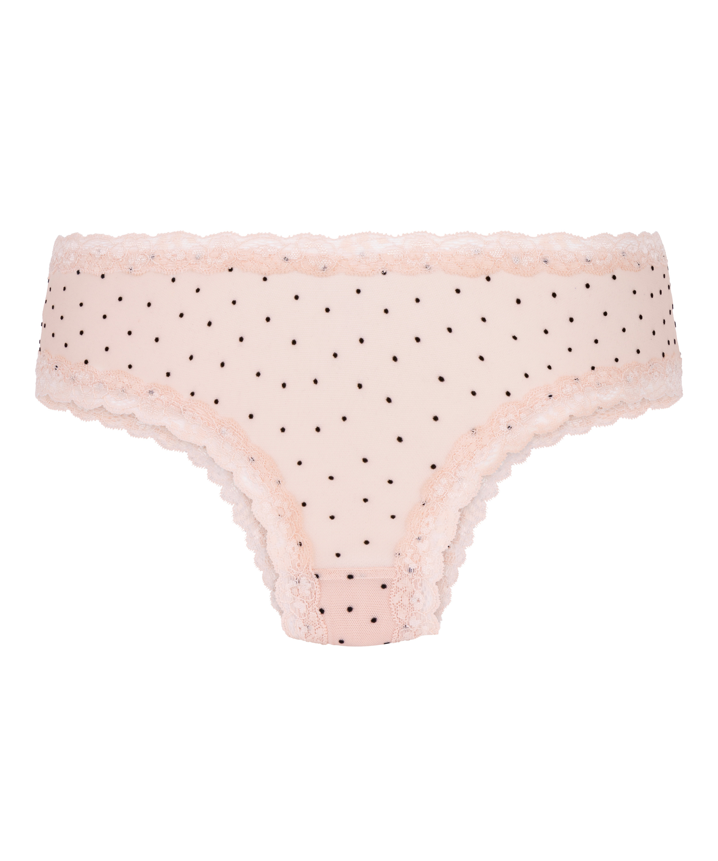 Culotte brésilienne en forme V avec motif à pois floqués, Rose, main