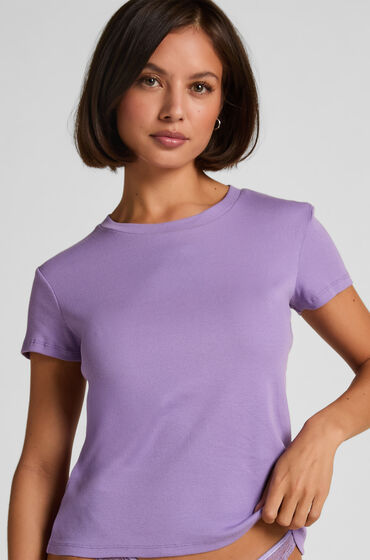 Hunkemöller Haut de pyjama manches courtes rib crew neck Violet