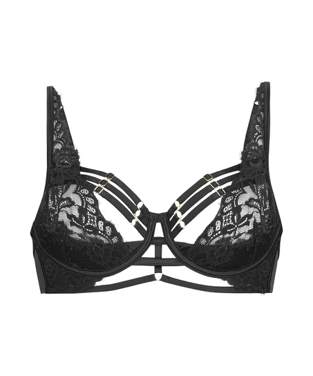 Soutien-gorge rembourré demi-bonnet à armatures longline Iggy, Noir