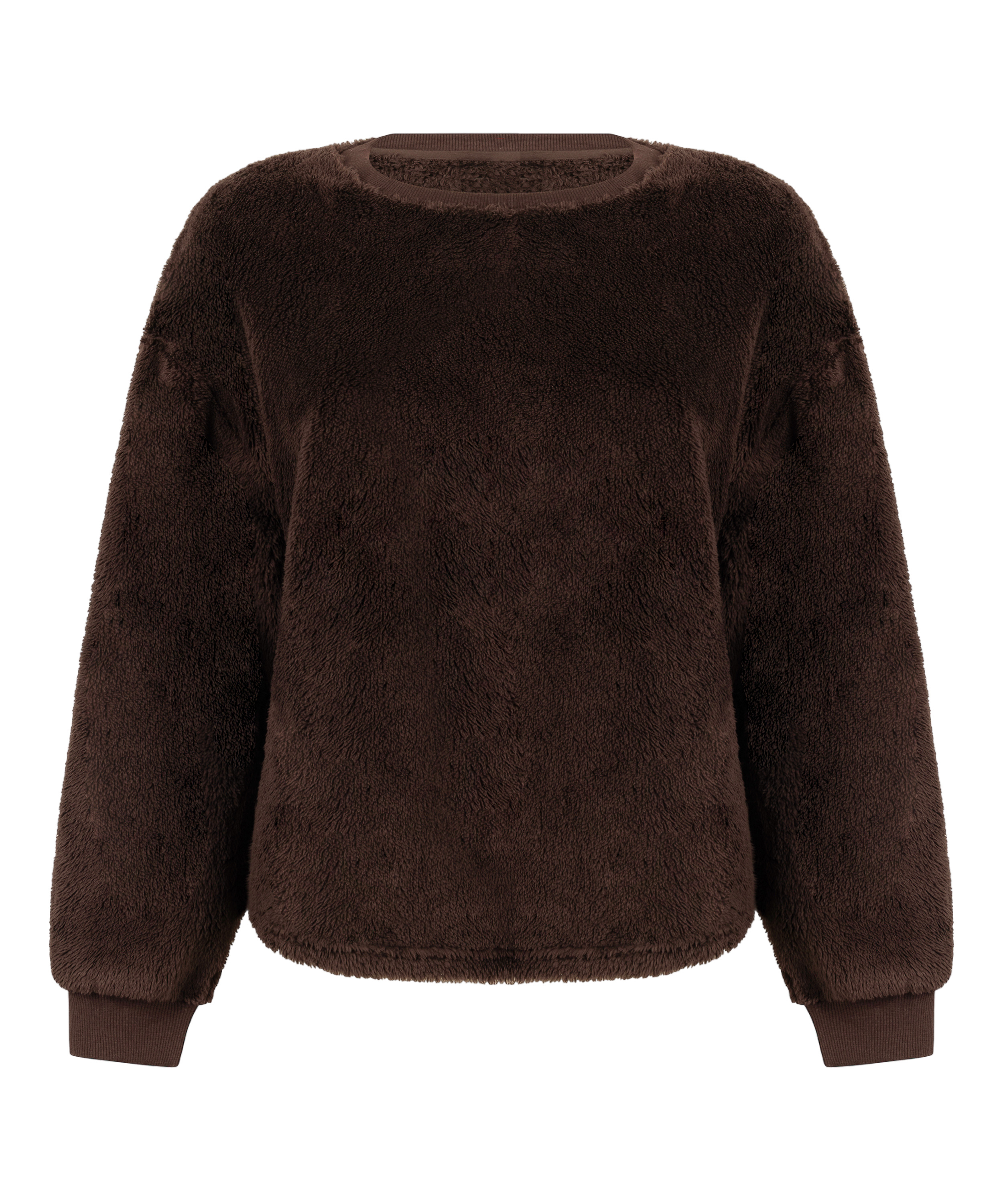Top à manches longues Fluffy Fleece, Marron, main