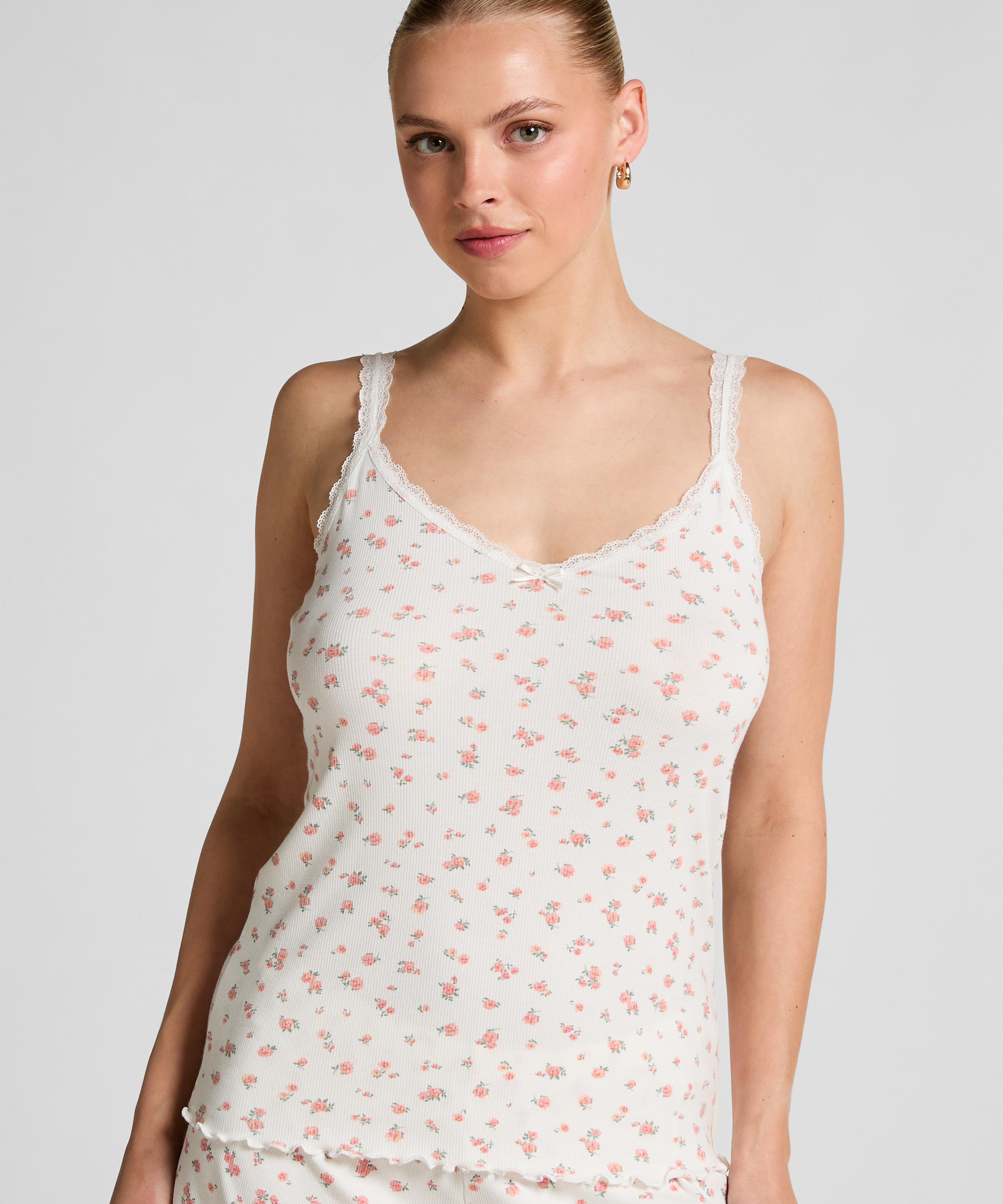 Cami en dentelle côtelé, Blanc, main