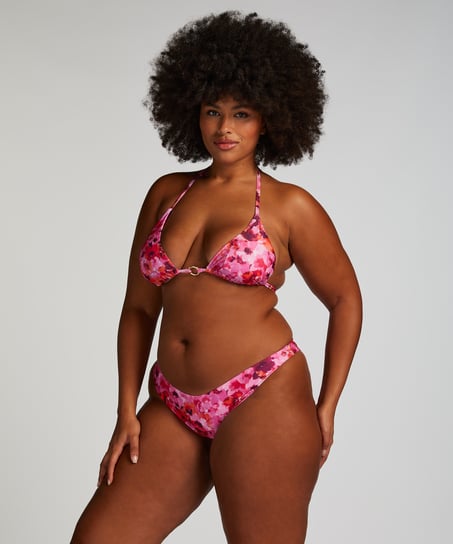 Slip de Bikini Échancrés Floral, Rose