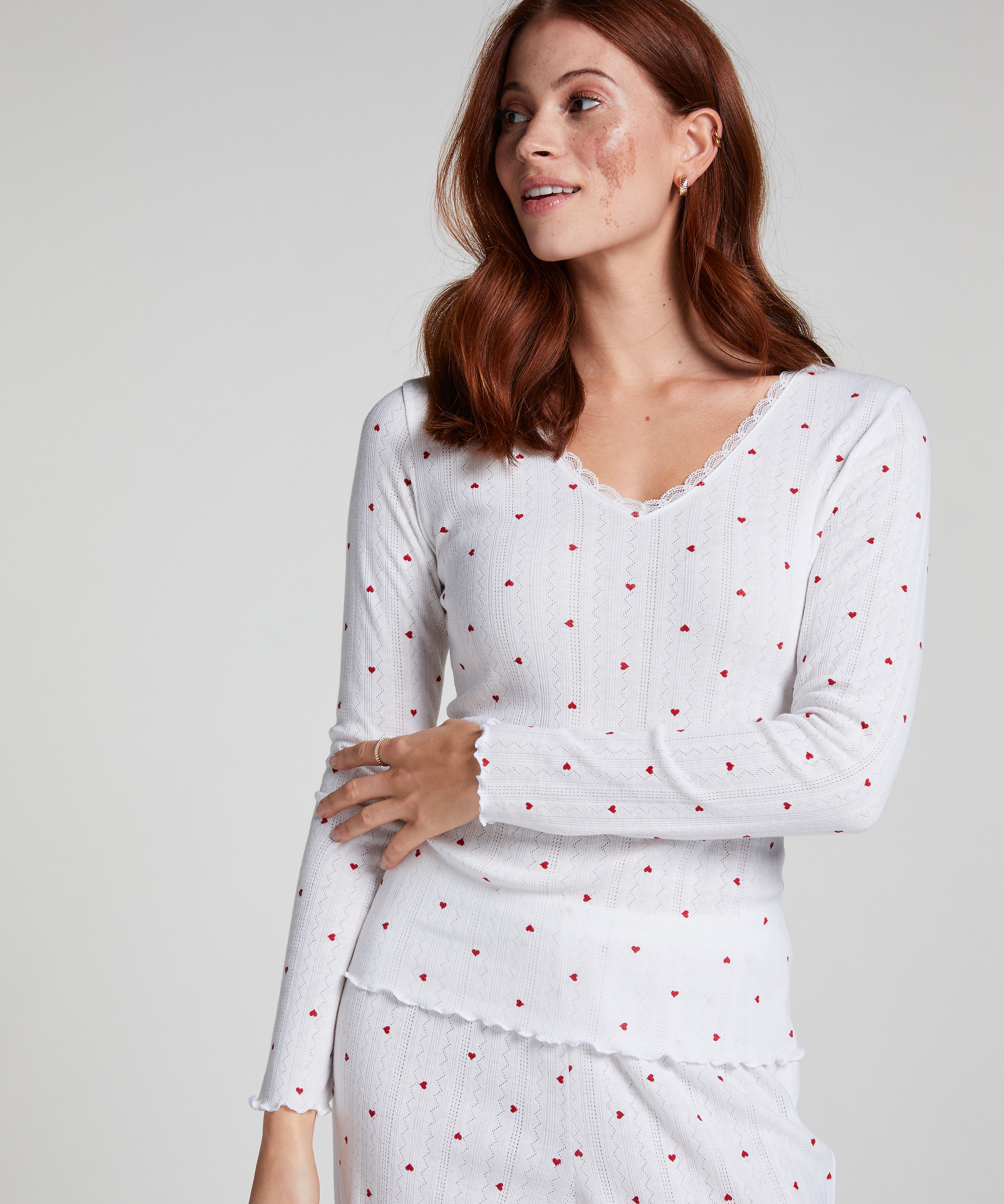 Haut de pyjama Pointelle, Blanc, main