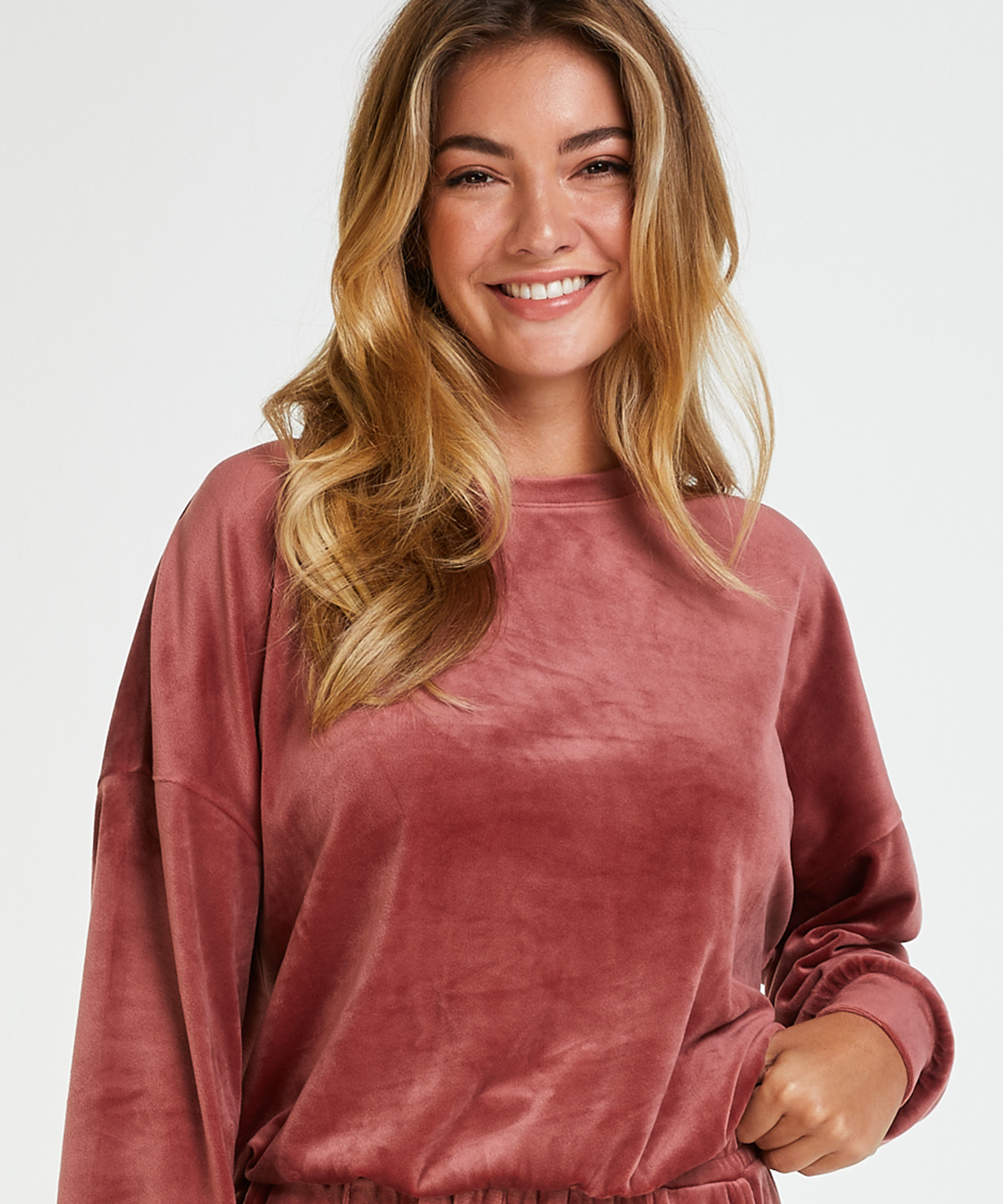 Top Velours manches longues, Rose, main
