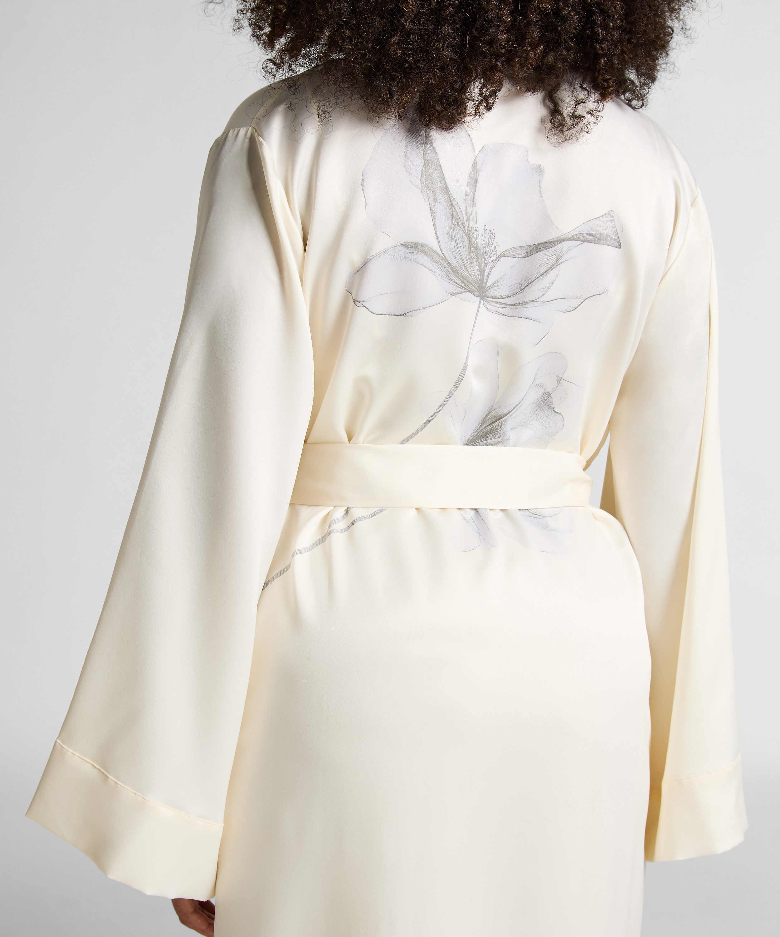Kimono Long Satin Floral, Blanc, main