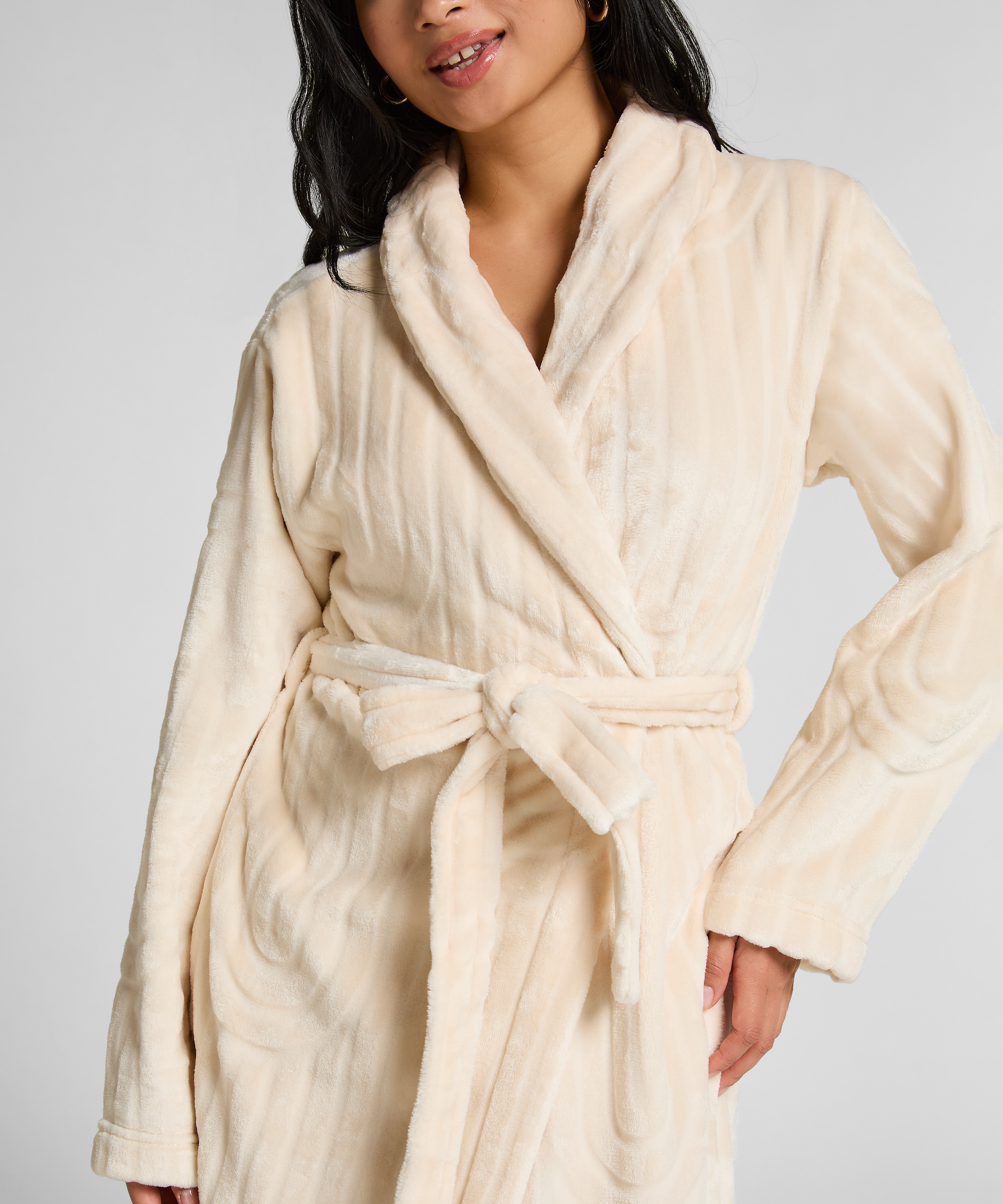 Robe de chambre longue en Fleece, Blanc, main