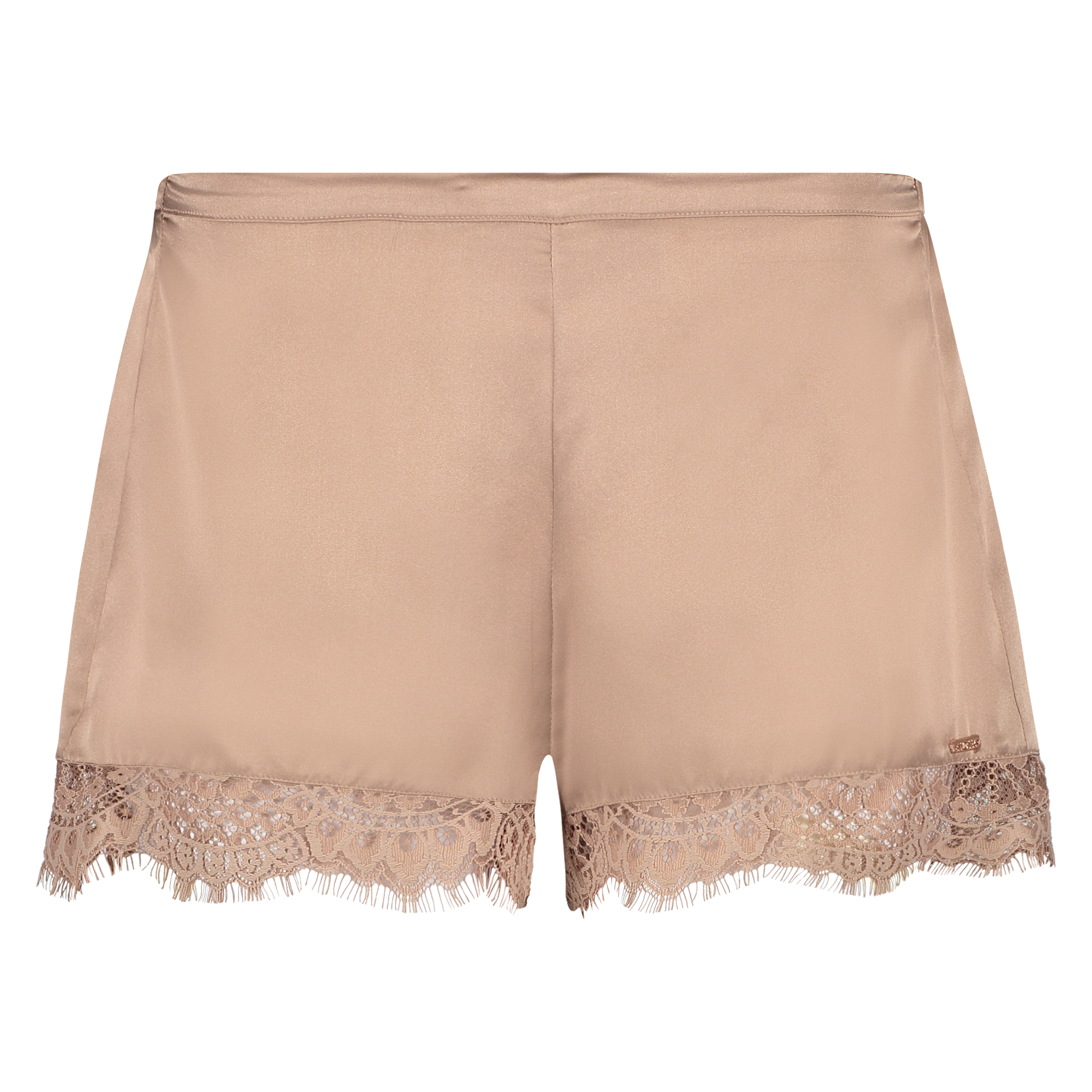 Short pijama soie dentelle festonnée, Rose, main