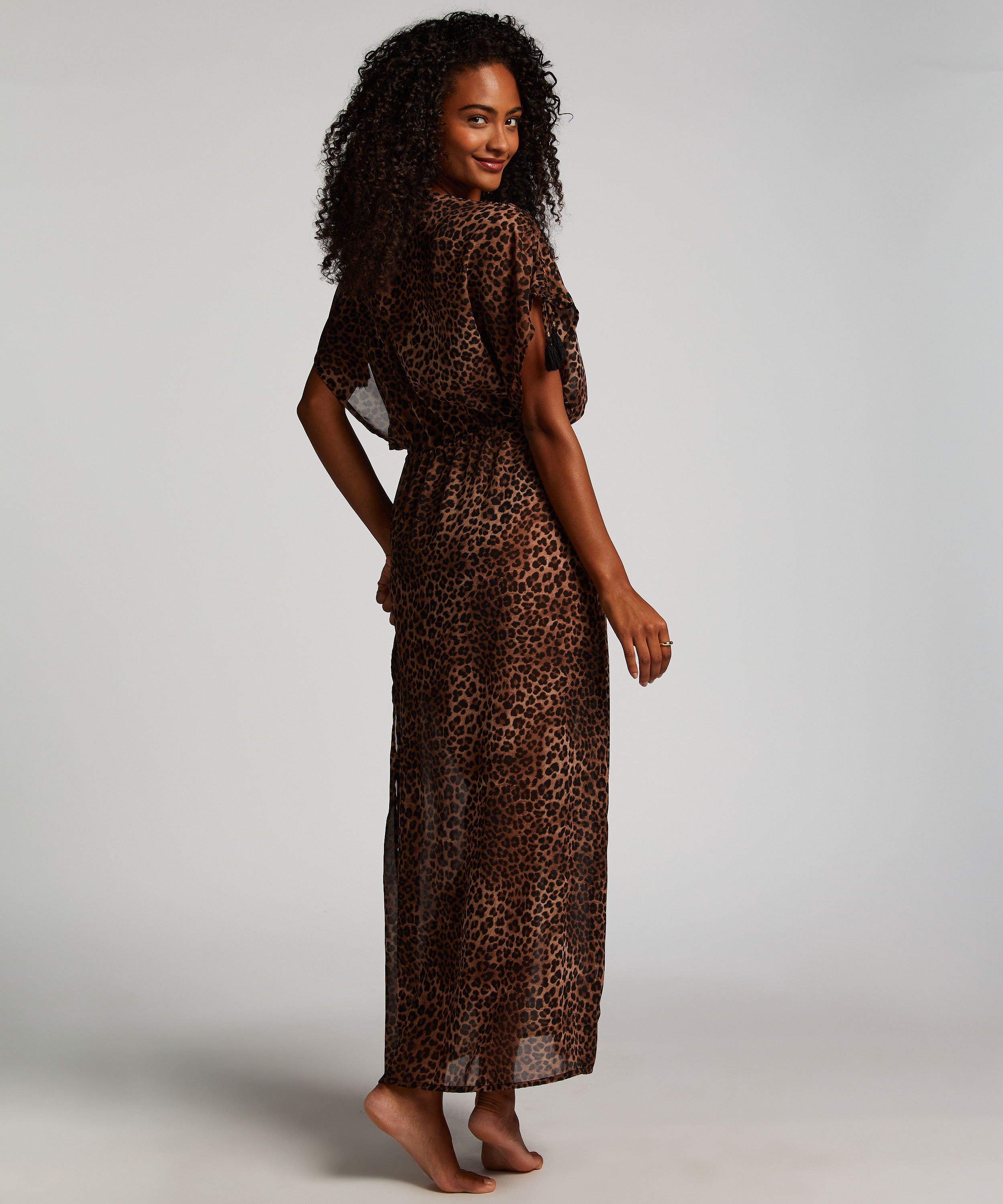 Sheer Kimono, Marron, main