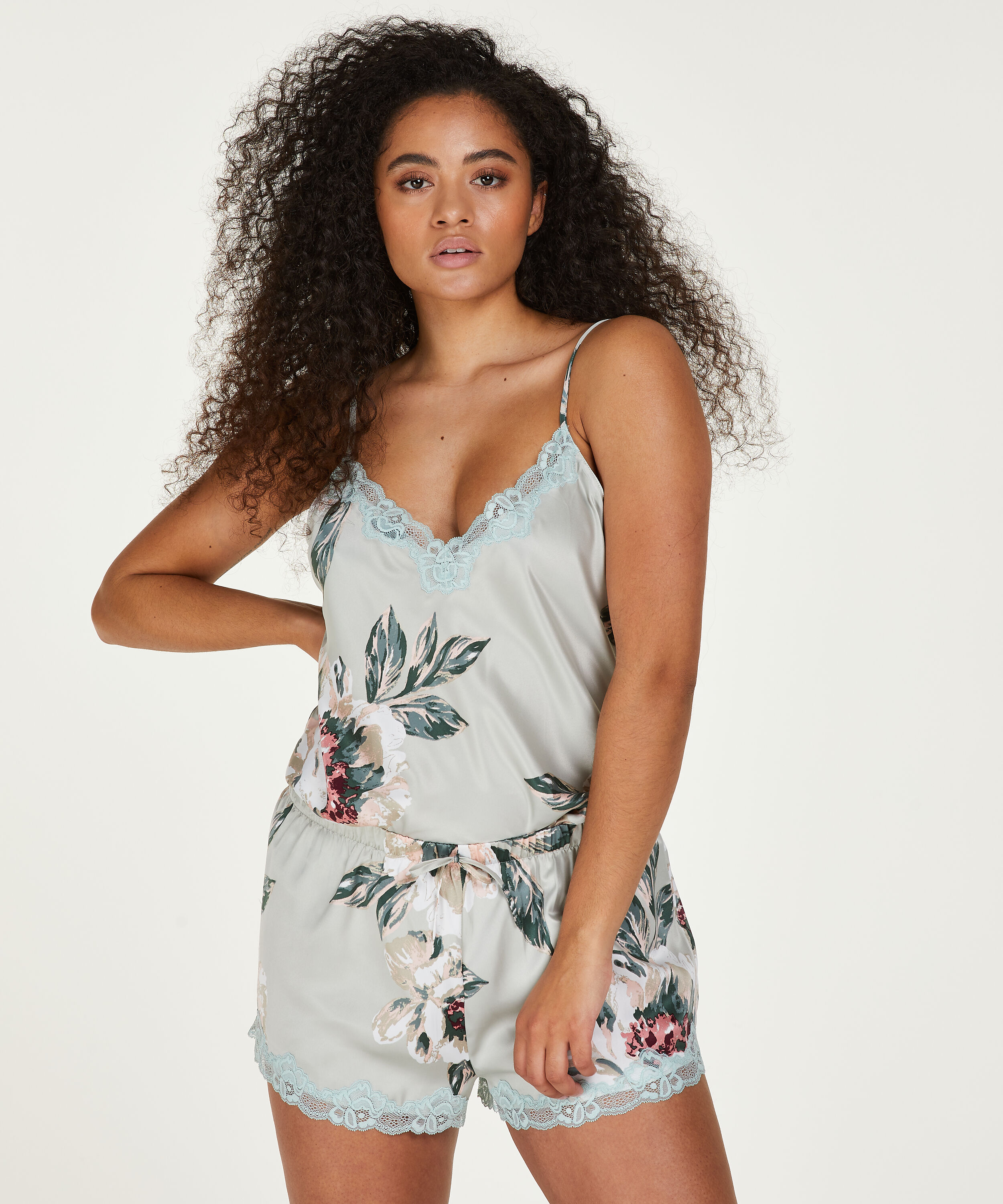 Pyjama short Satin, Bleu