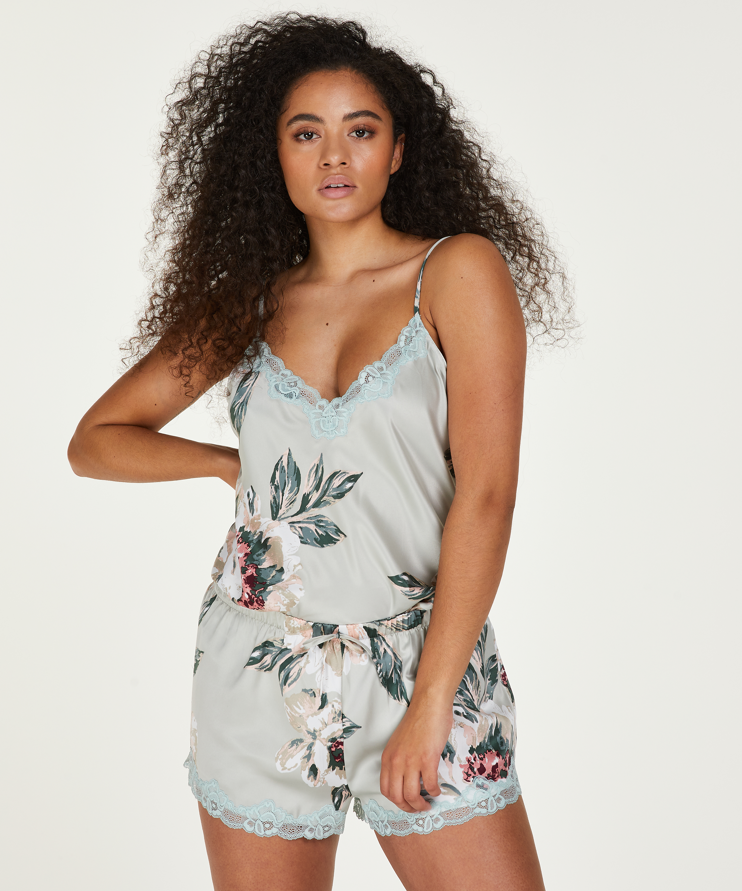 Pyjama short Satin, Bleu, main