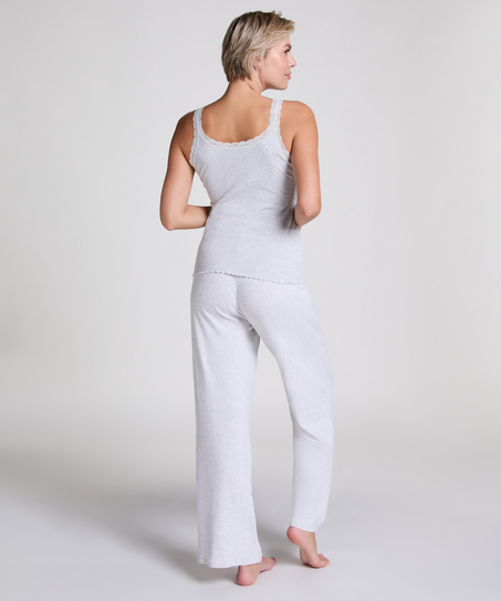 Débardeur côtelé en dentelle, Beige