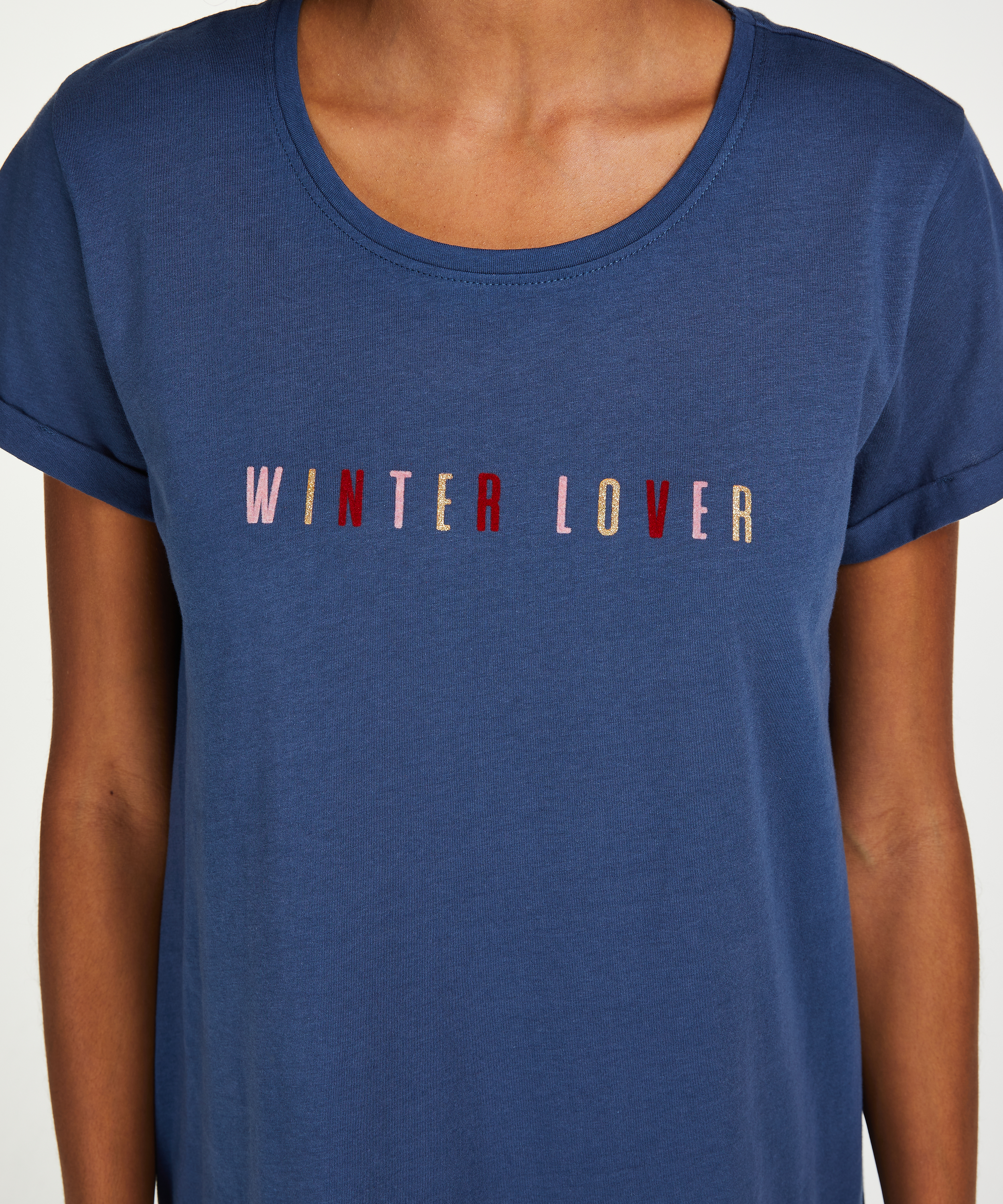 Chemise de nuit à col rond, Bleu, main