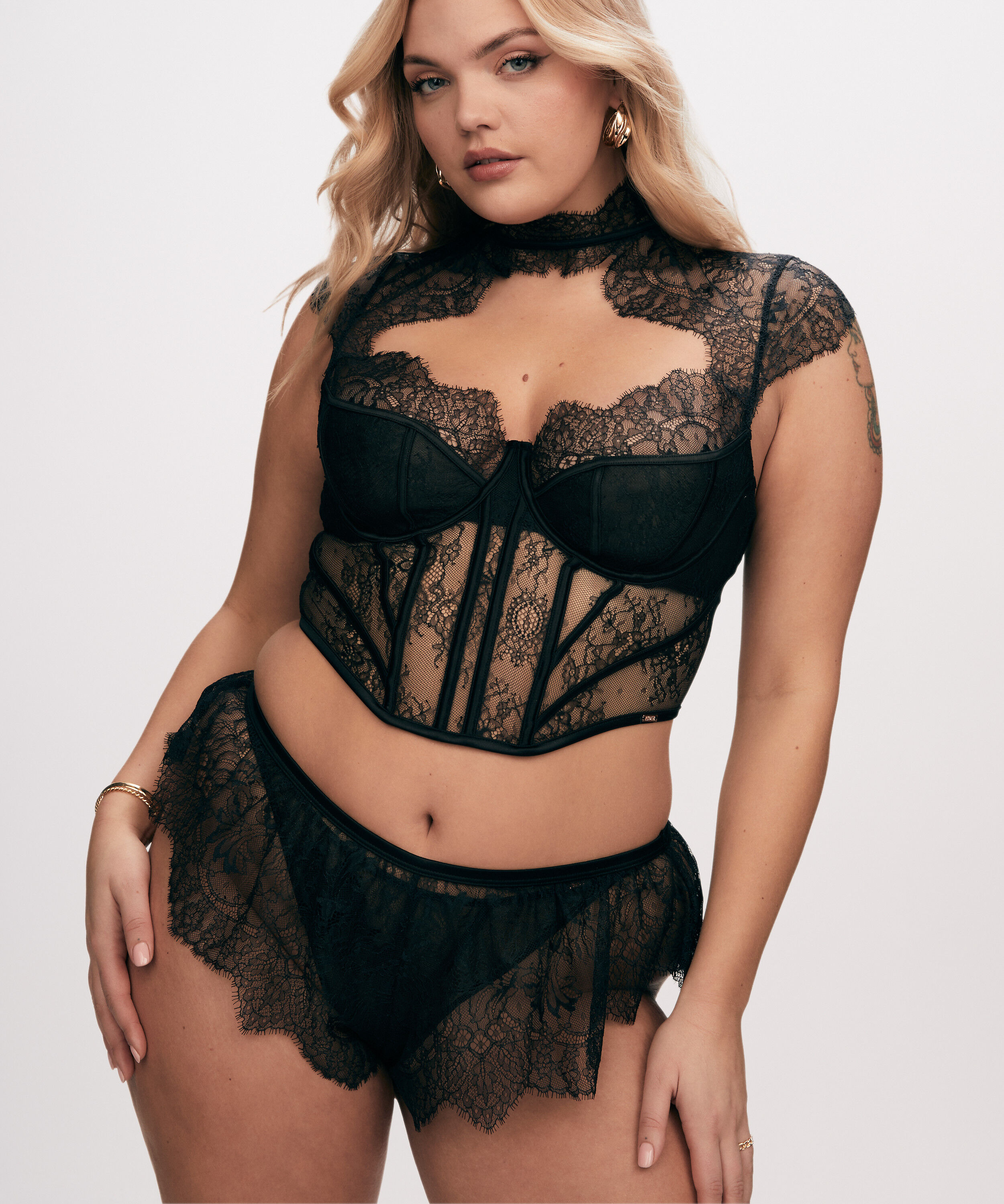 Haut tissé Lace Camille, Noir