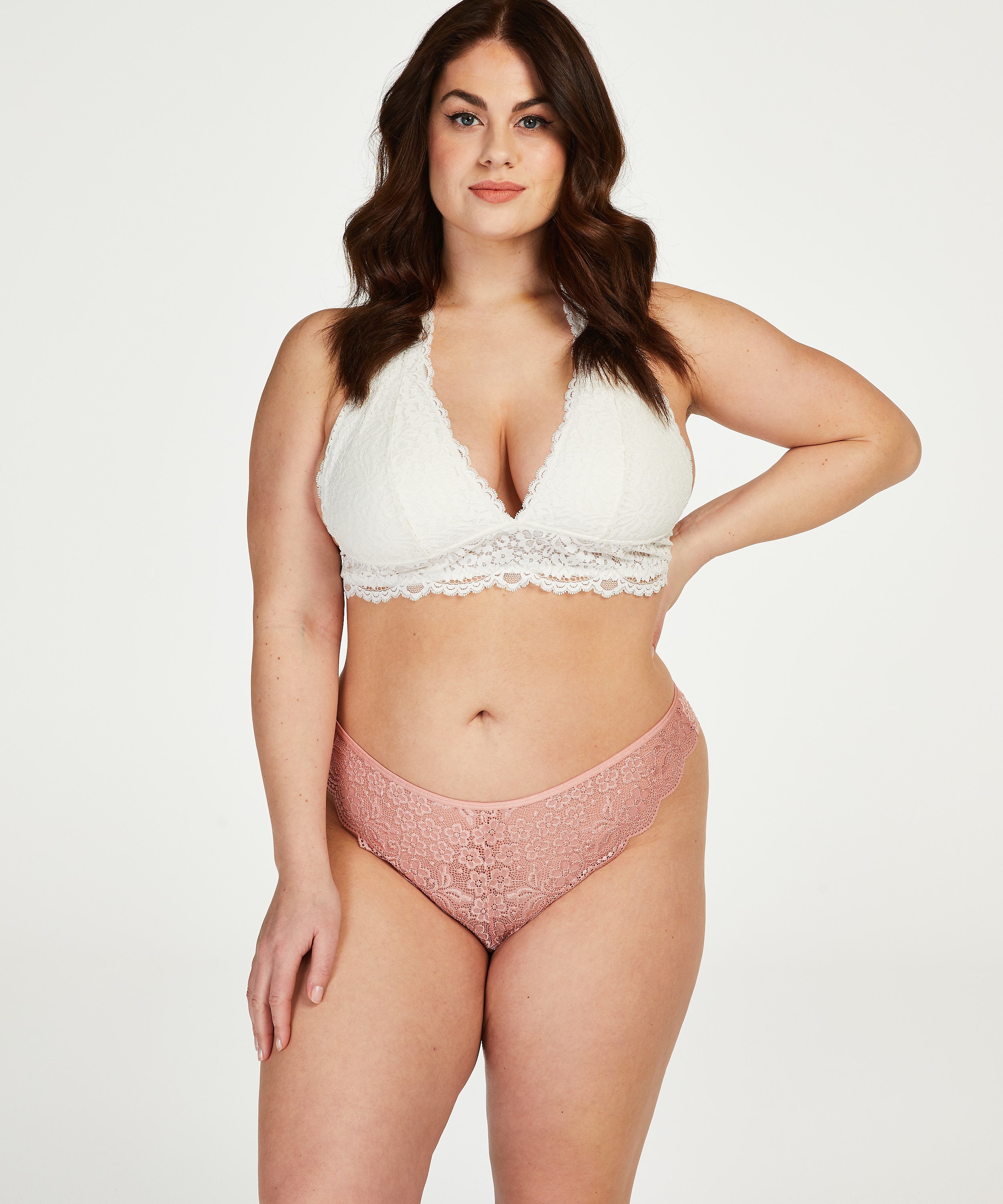 Slip brésilien jambe haute, Rose, main