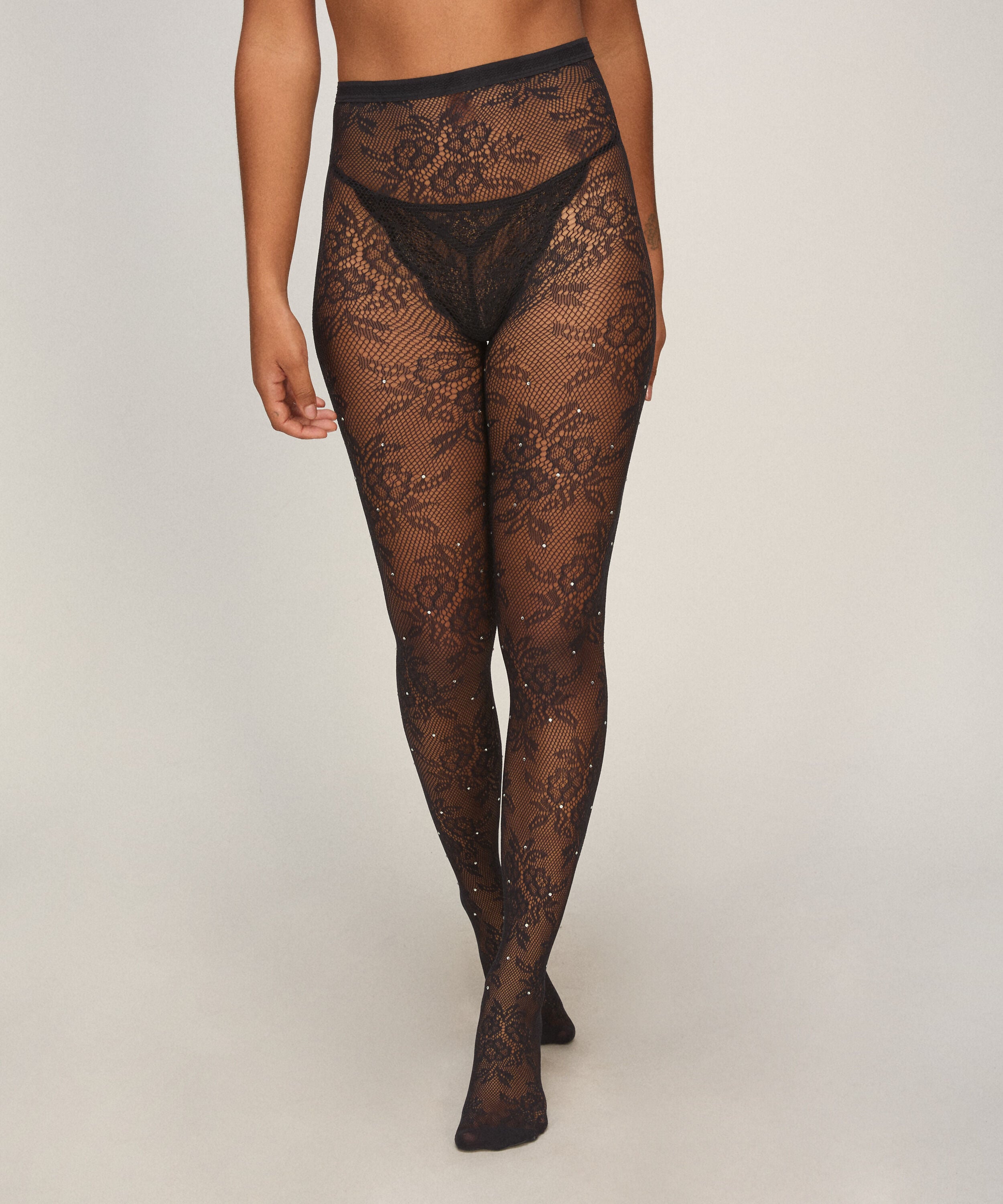 Tight Allover Lace Rhinestones, Noir