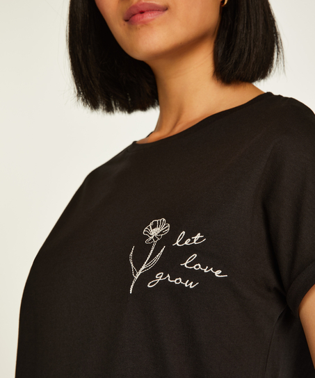 Chemise de nuit &agrave; col rond, Noir