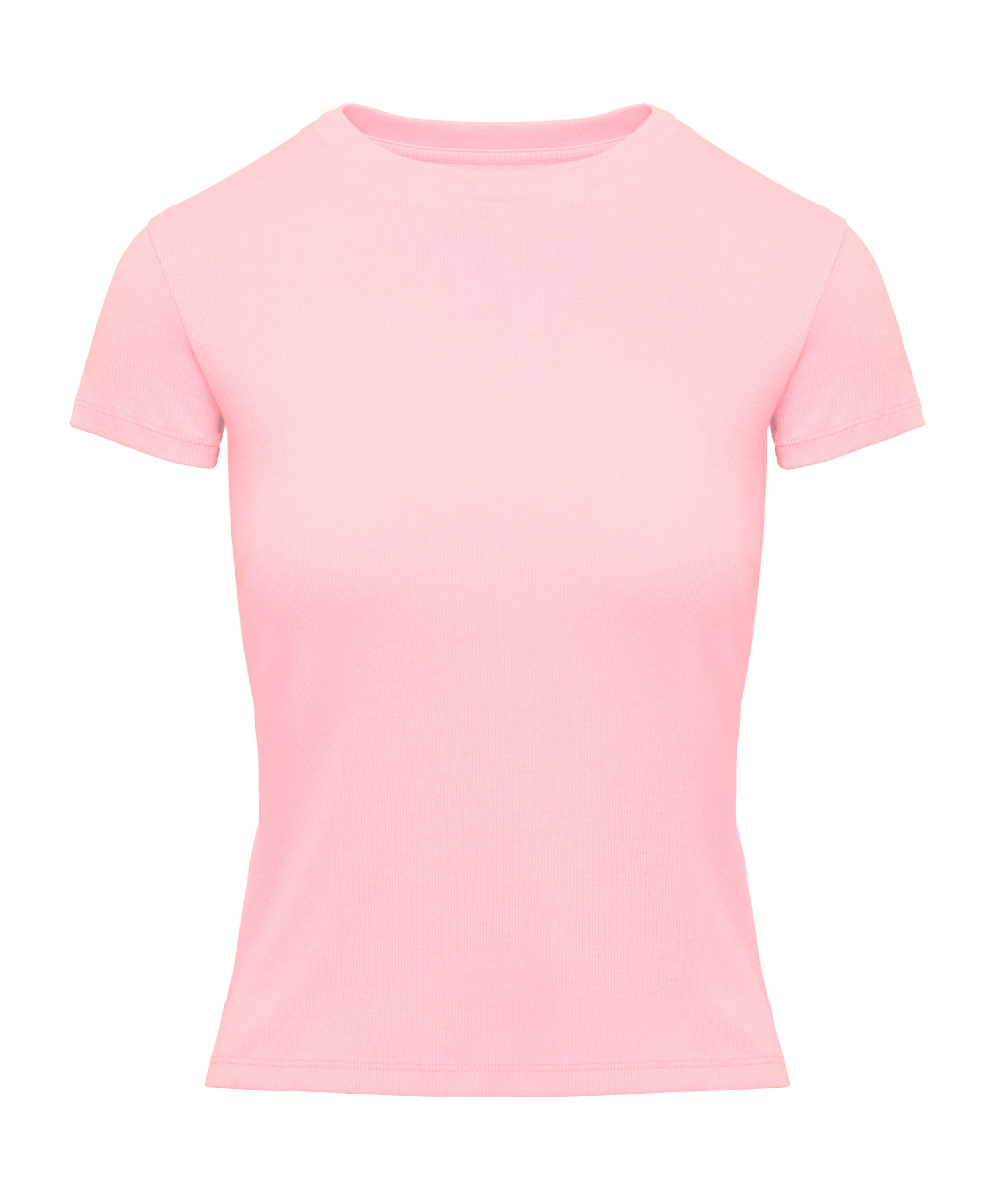 Haut de pyjama manches courtes rib crew neck, Rose, main