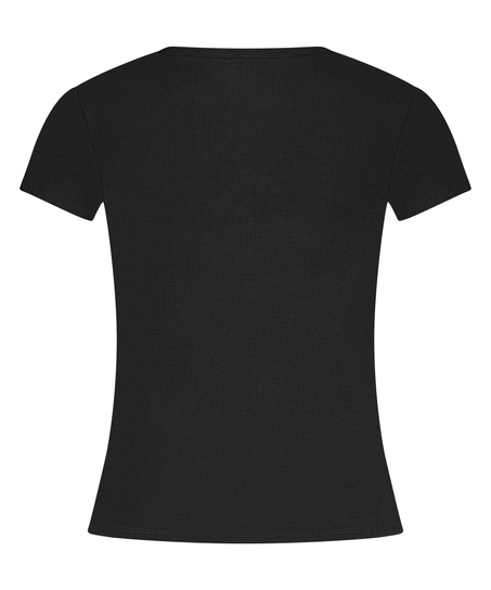 Haut de pyjama côtelé Essential, Noir