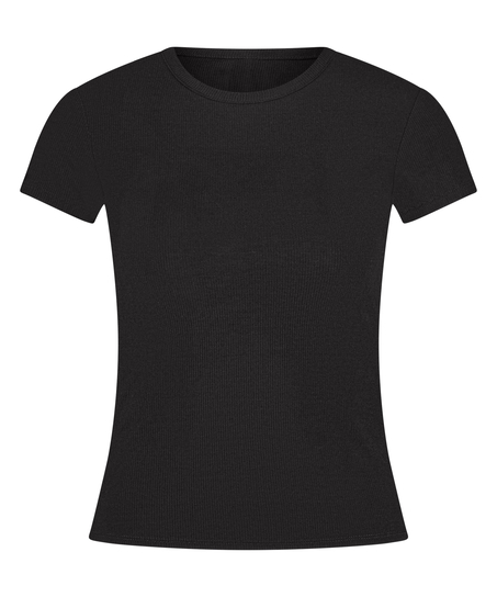 Haut de pyjama côtelé Essential, Noir