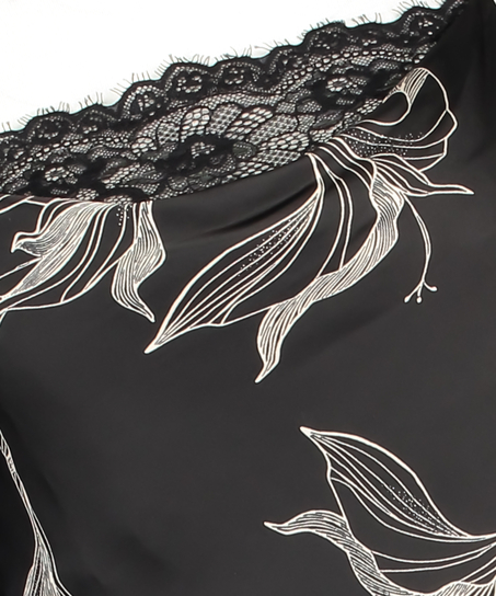 Nuisette en satin Lotus, Noir