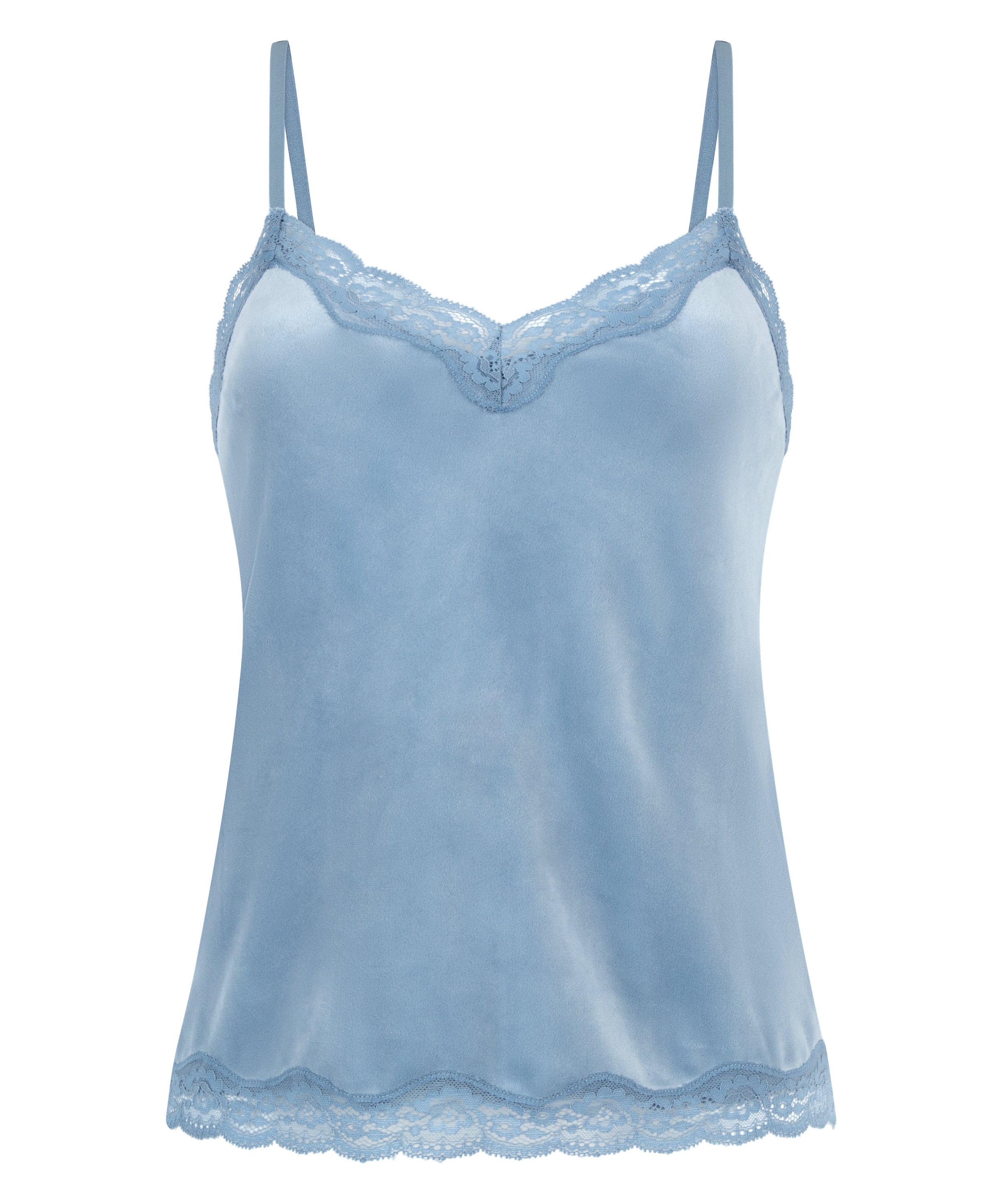 Camisole velours Dentelle, Bleu, main