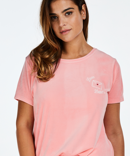 Top velours manches courtes, Rose