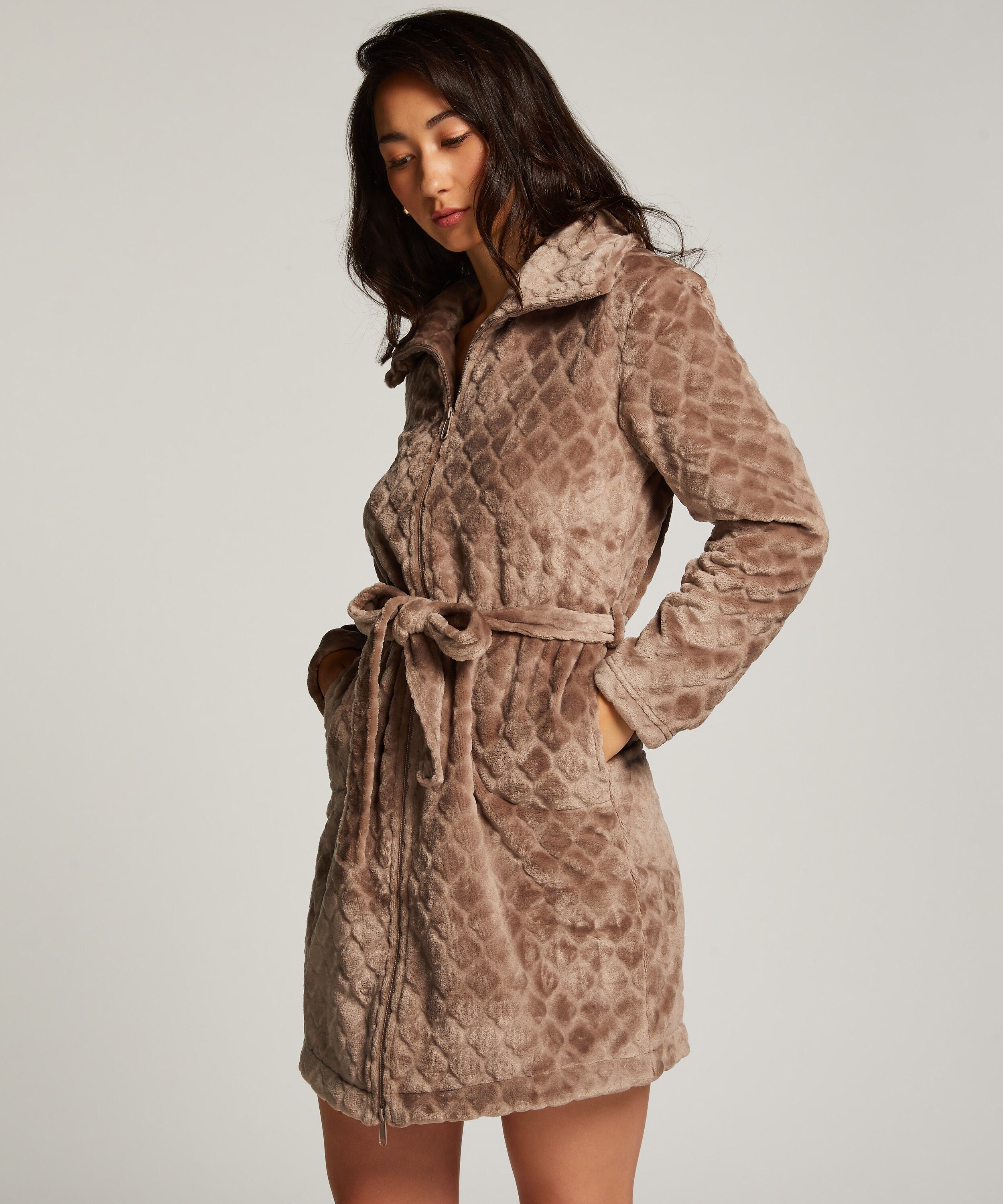 Peignoir Zip Fleece, Marron