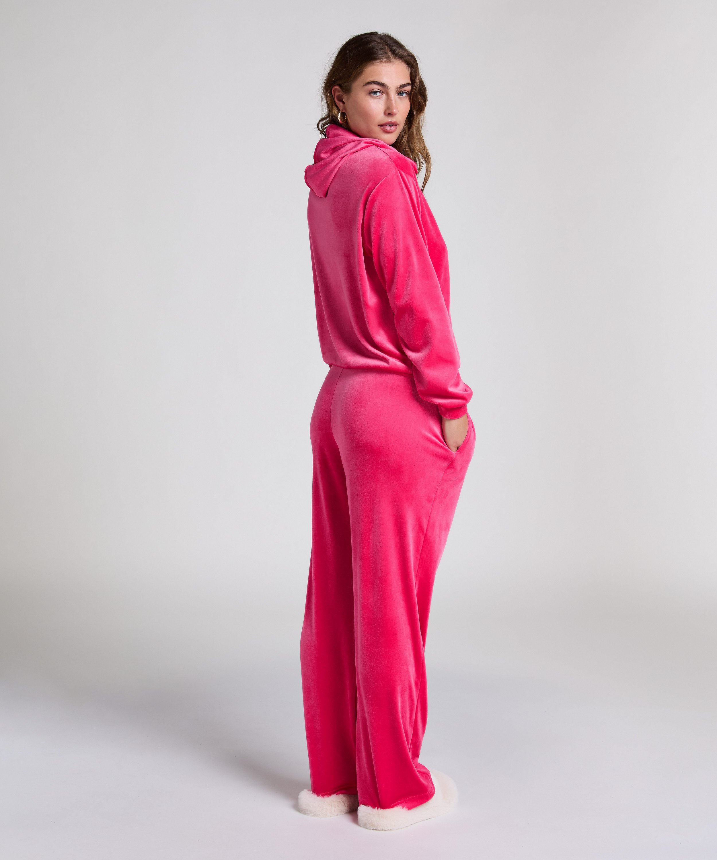 Pantalon de pyjama velours, Rose, main