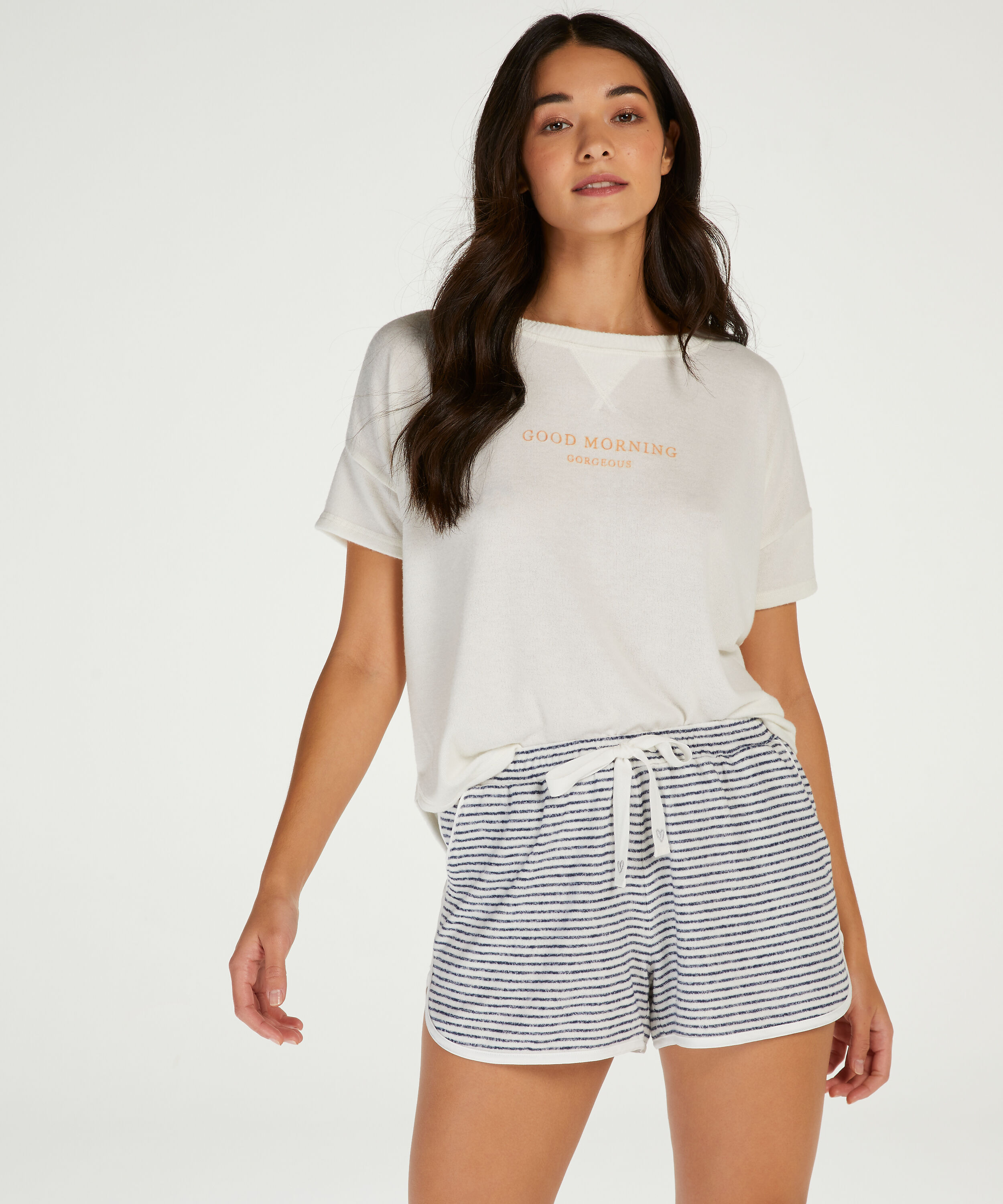 Pantalon de pyjama court Brushed Stripe, Gris