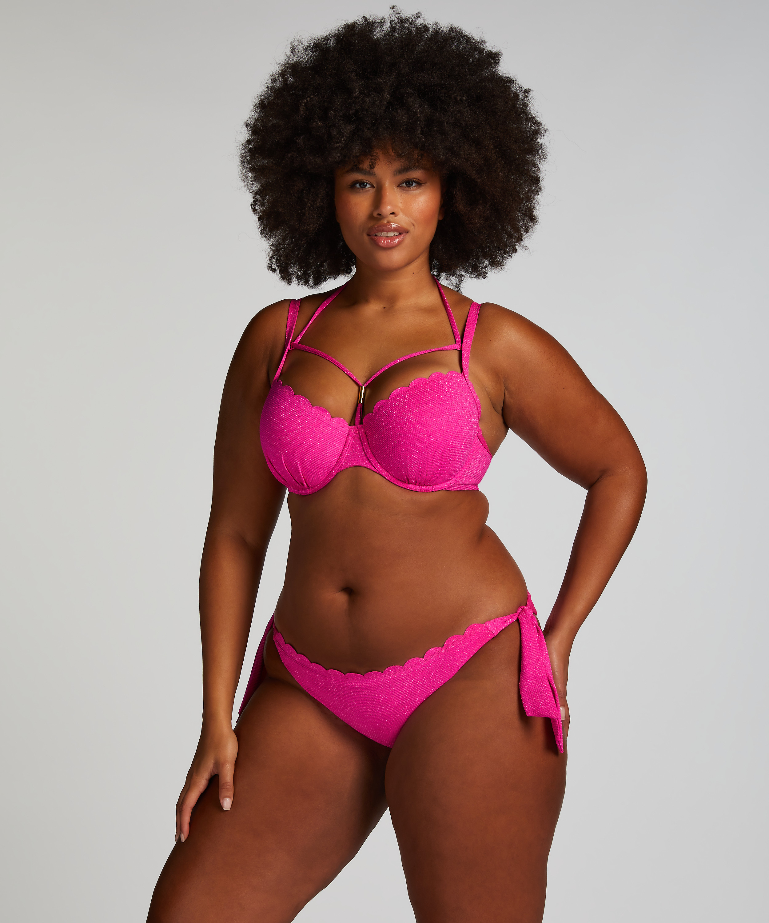 Slip de Bikini Rio Scallop Lurex, Rose, main