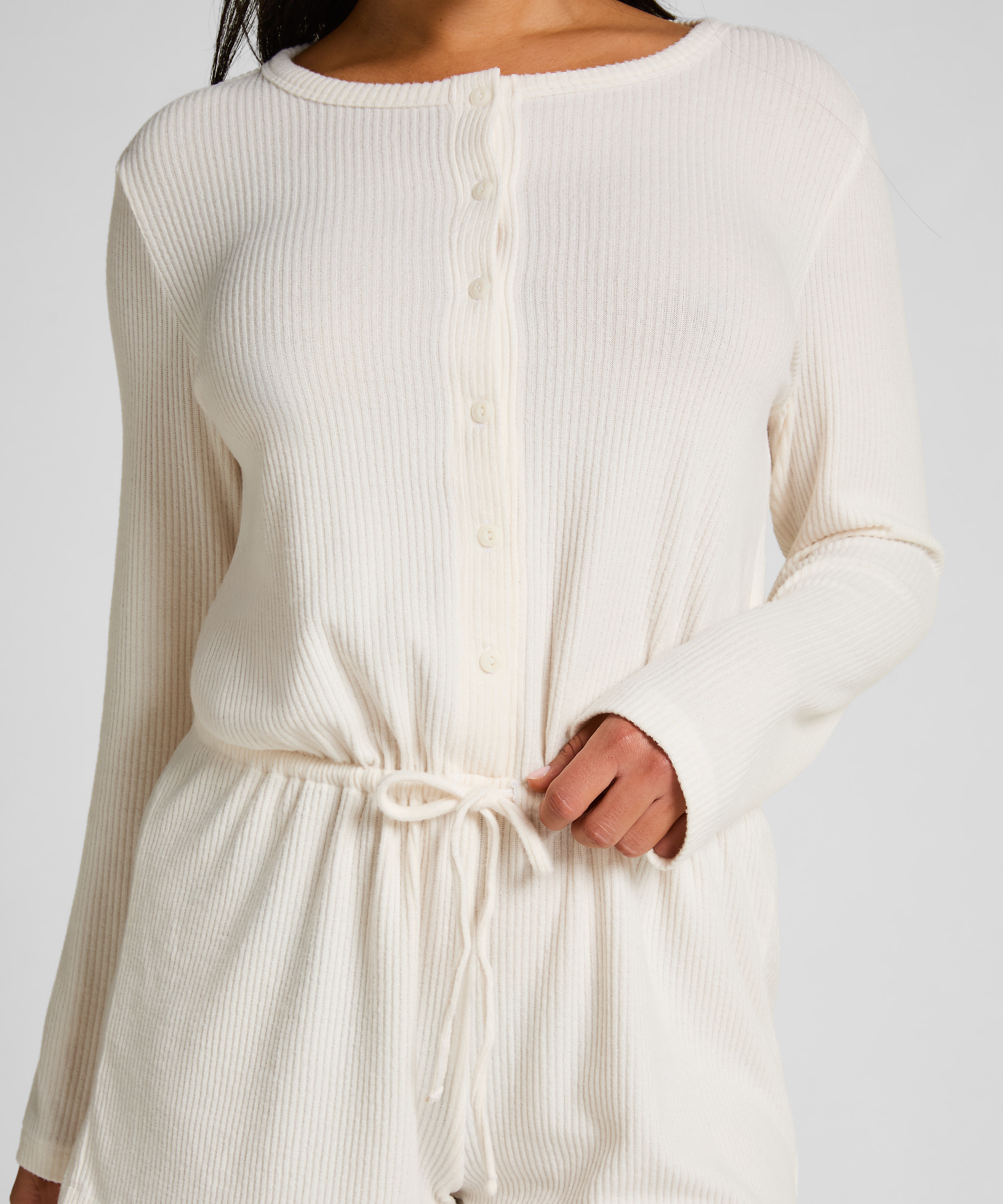 Combinaison de pyjama courte en jersey côtelé, Blanc, main