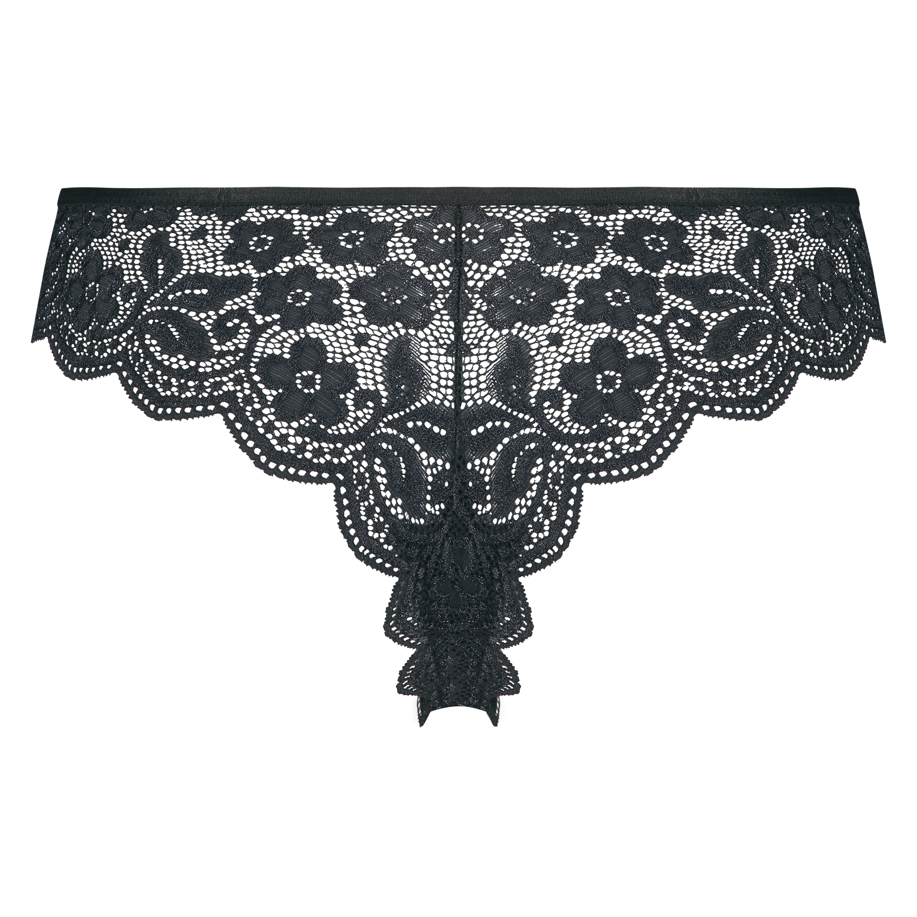 Slip brésilien taille haute dentelle, Noir, main