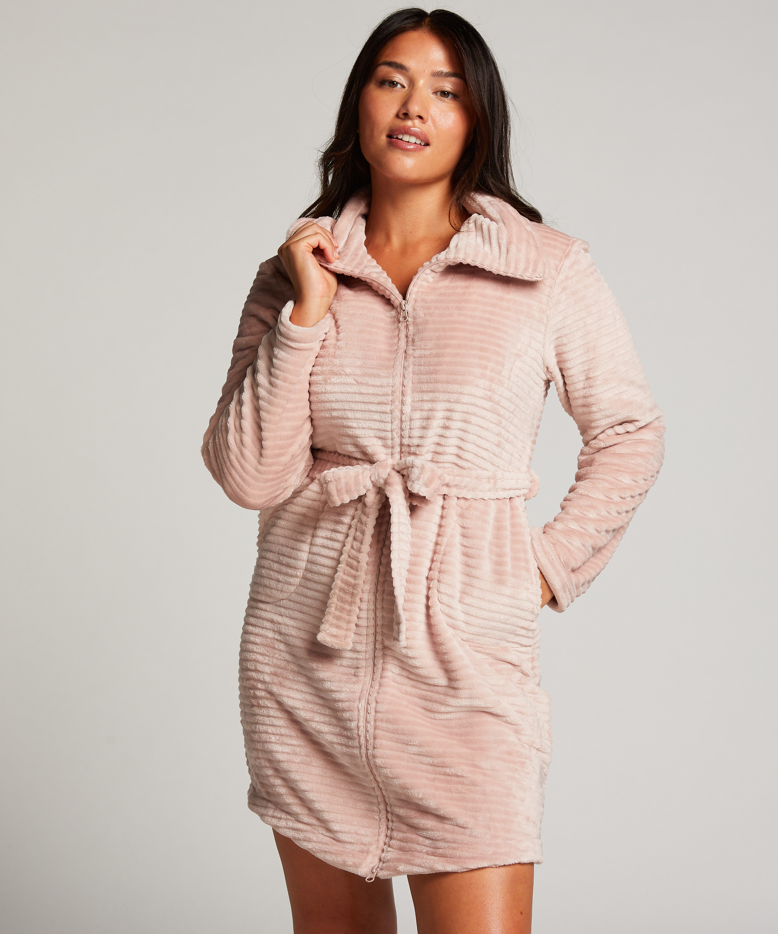 Peignoir Zip Fleece, Rose, main