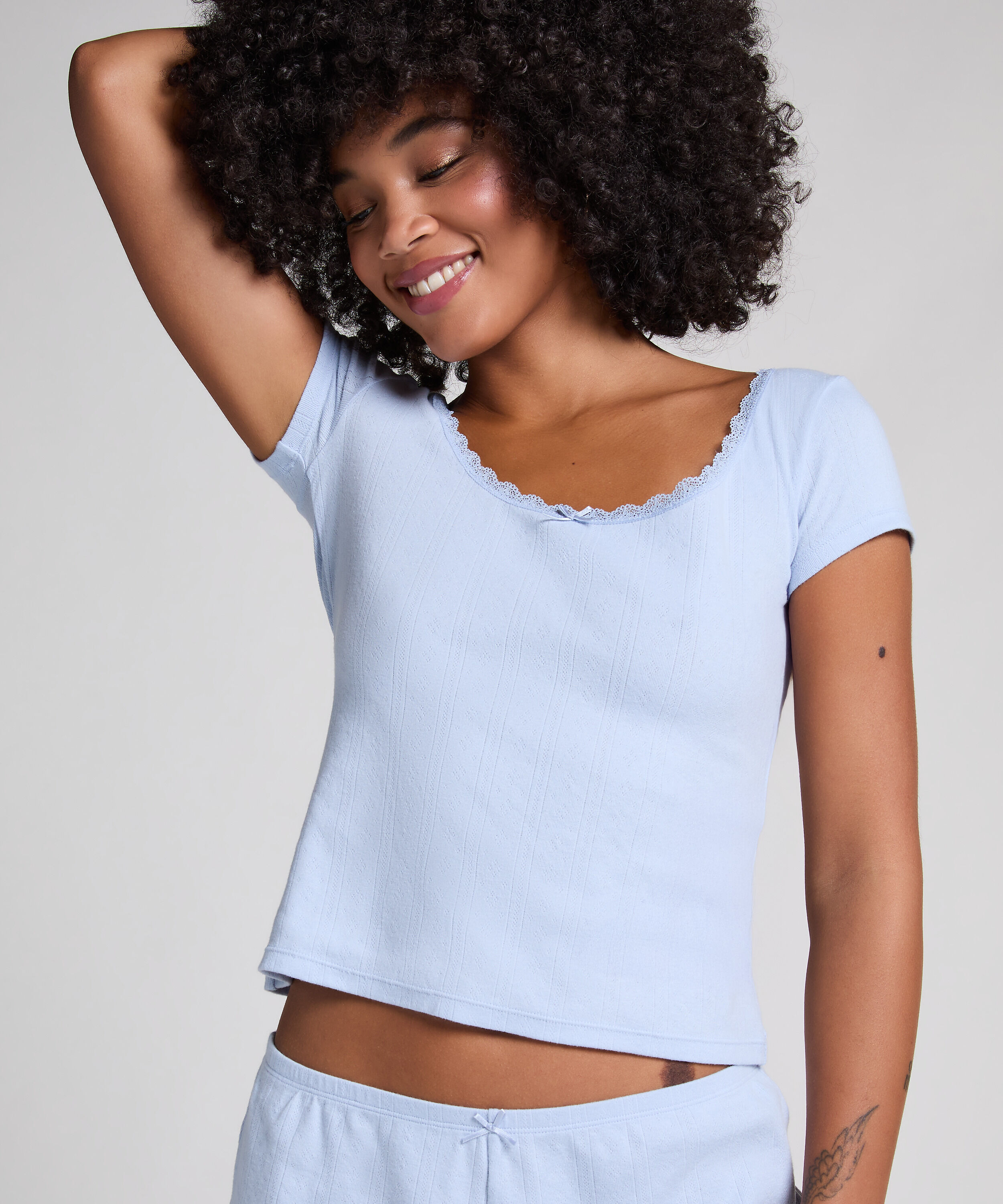 Top Pointelle, Bleu Top Pointelle, Bleu